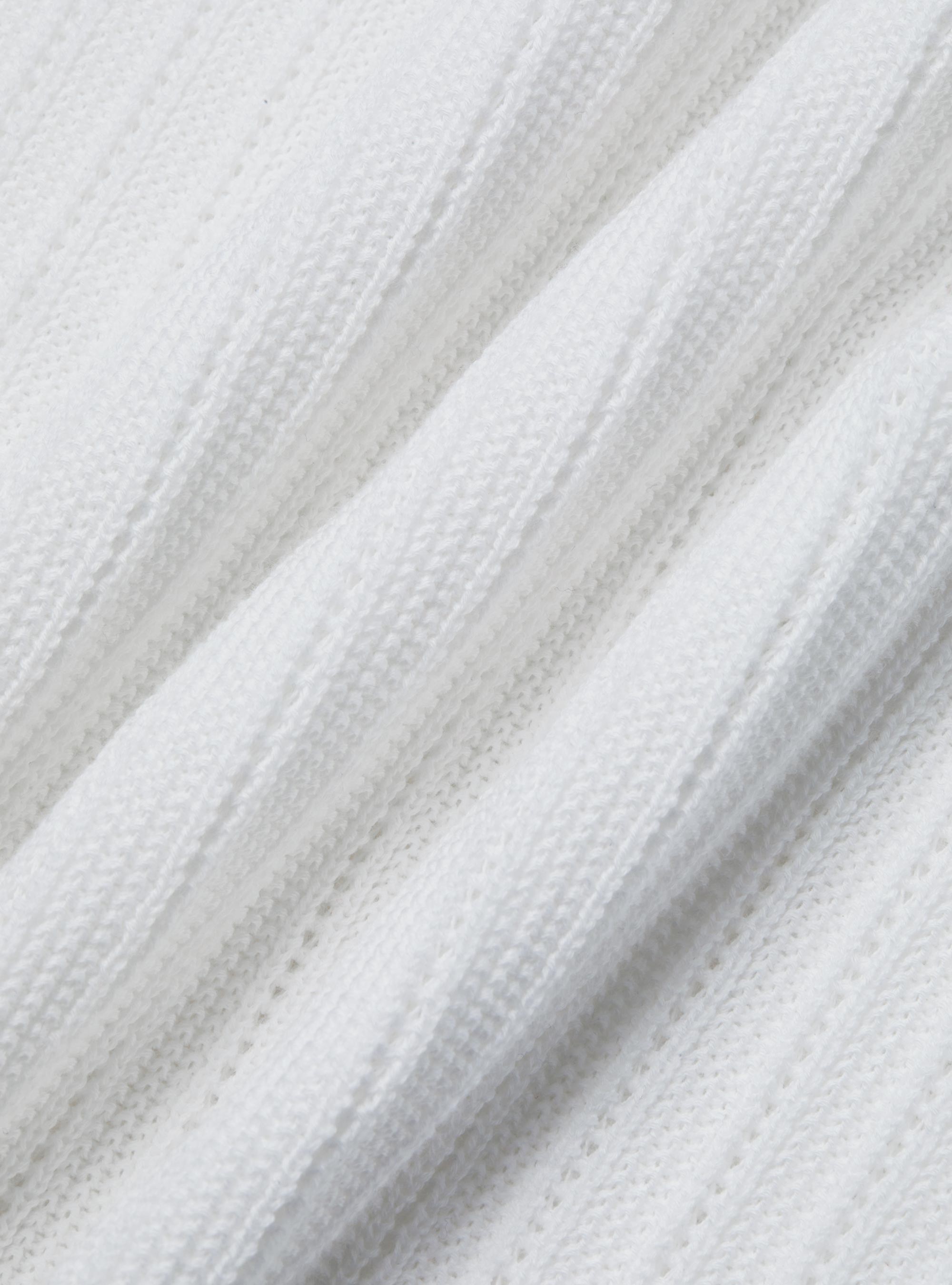 Polo in maglia traforata senza bottoni in cotone extrafine, BIANCO