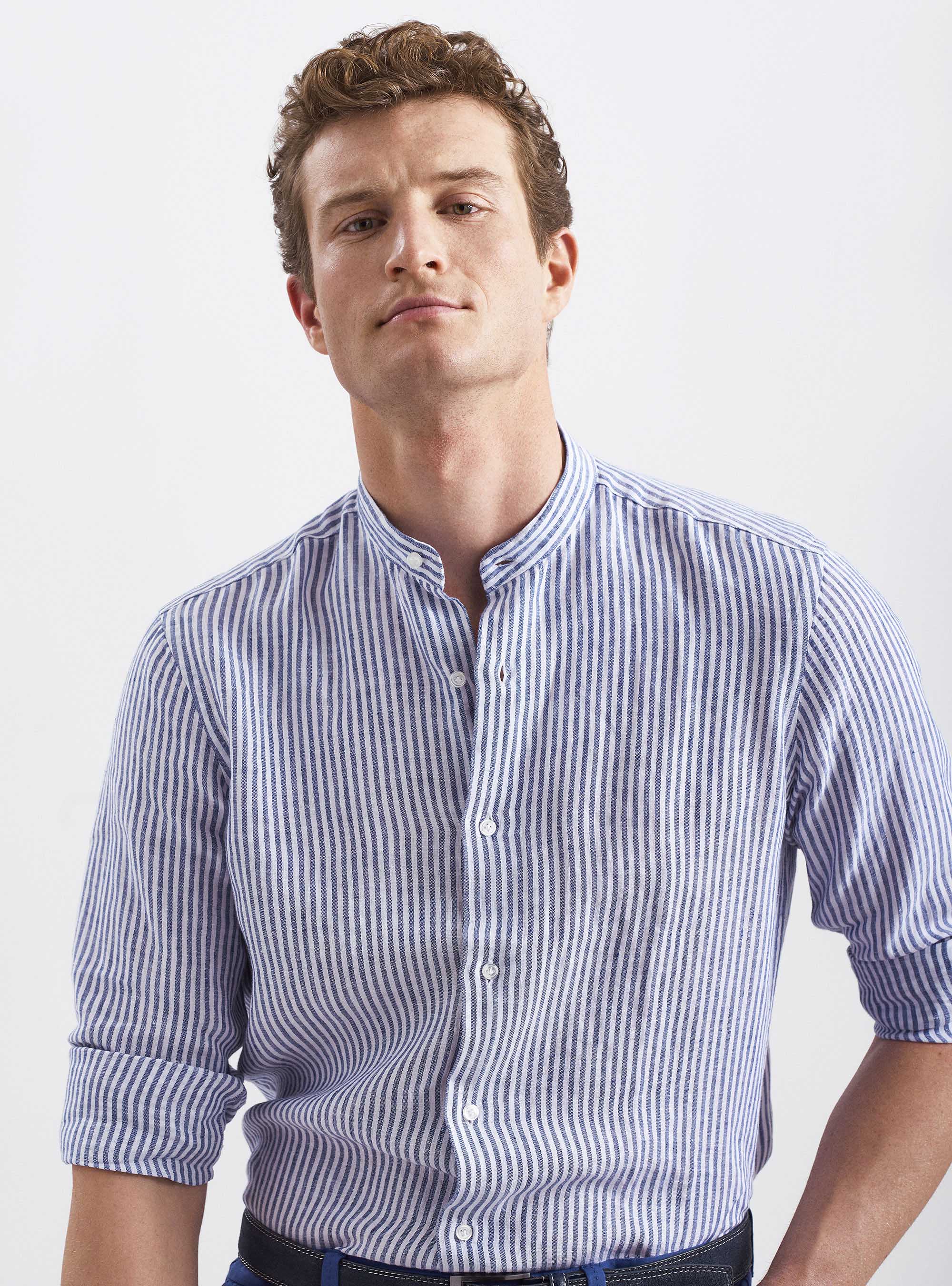 Camicia coreana in lino rigato | Gutteridge | Camicie Uomo