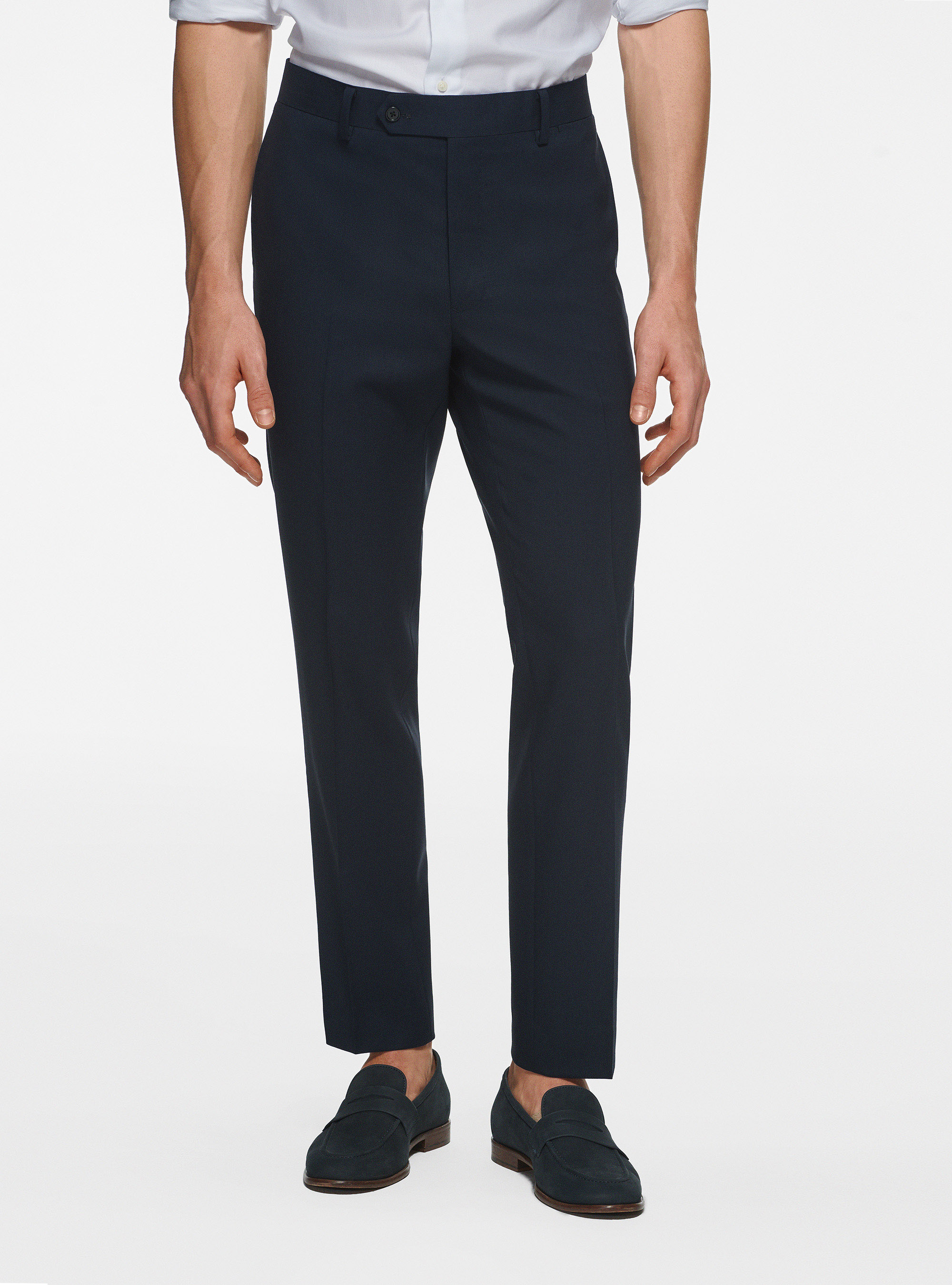 Pantaloni drop 4 in pura lana, NAVY