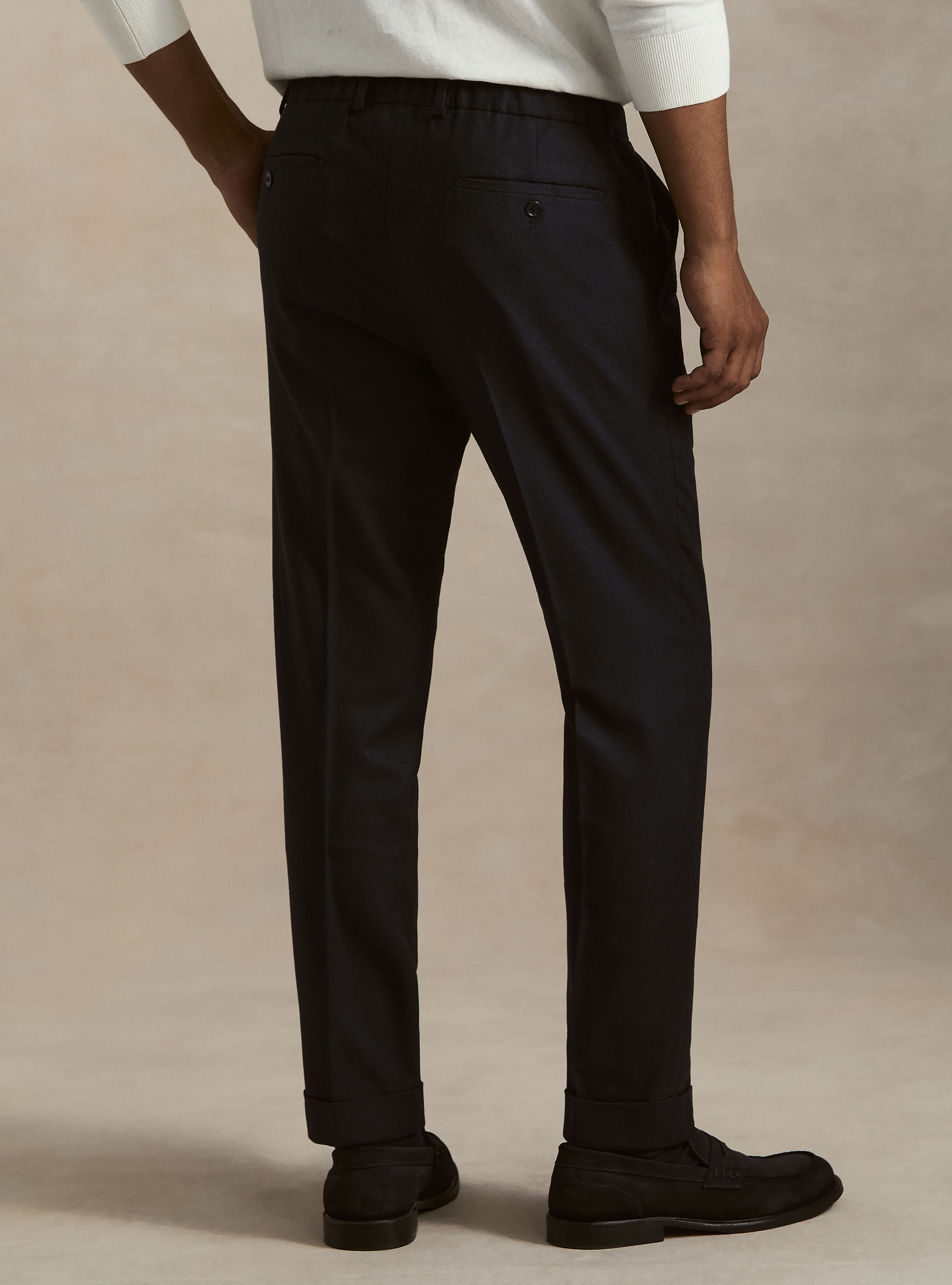 Pantaloni con pince e coulisse' in misto lana, NAVY