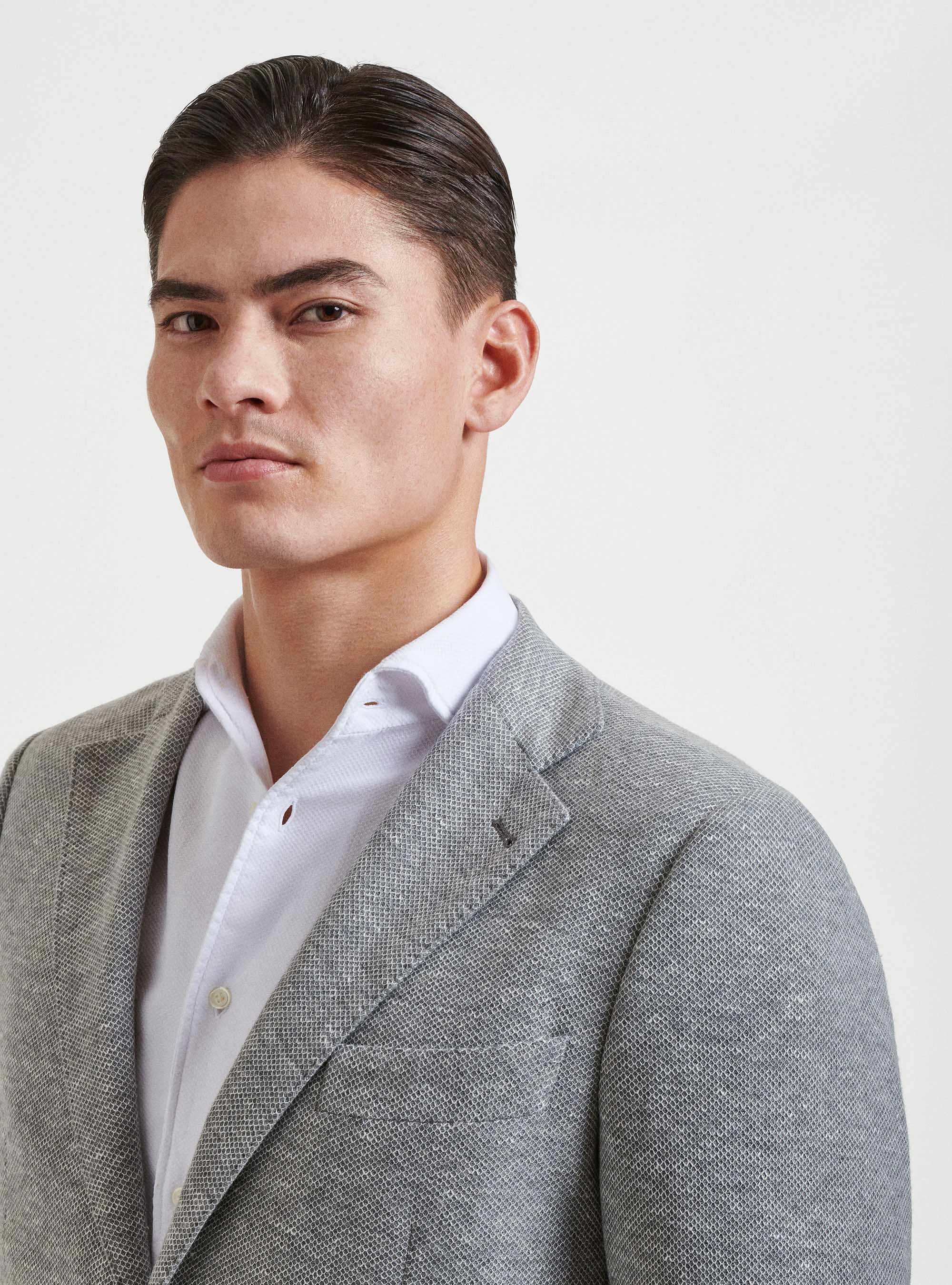 Wool and linen jersey blazer, LIGHT GREY MELANGE