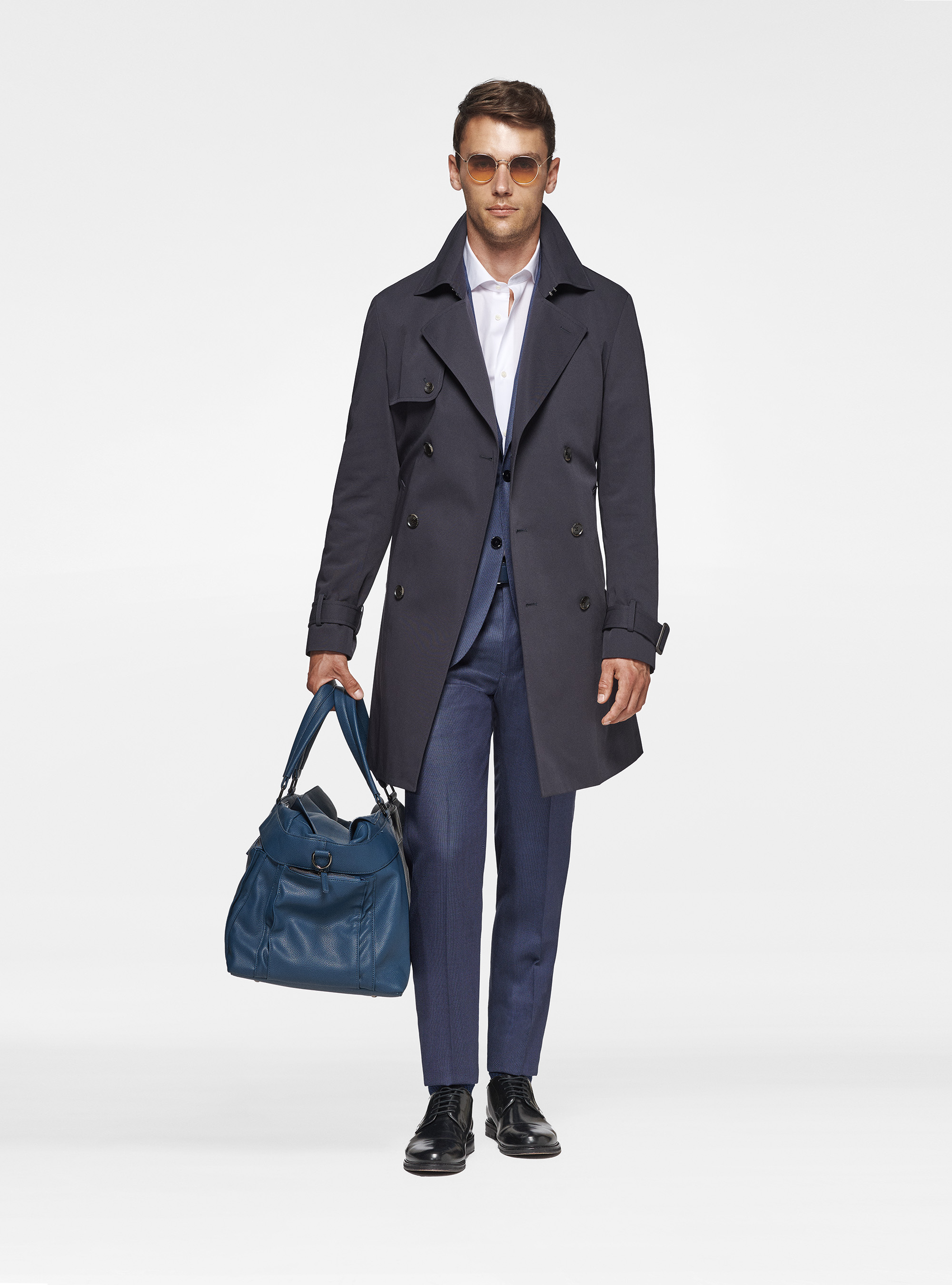 Cotton twill trench coat, NAVY BLUE