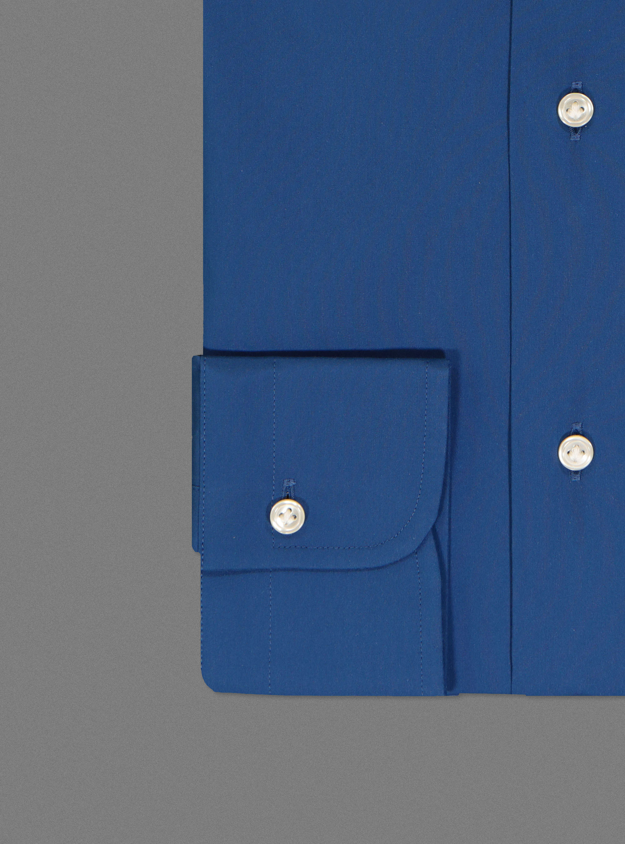 Camicia collo semiaperto in popeline stretch, BLU ROYAL