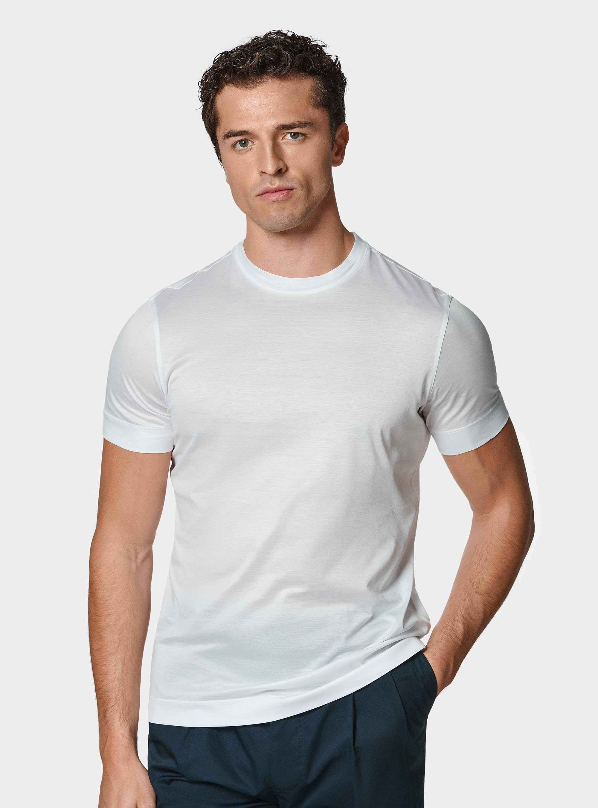 Camiseta de media manga de hilo Lisle, BLANCO