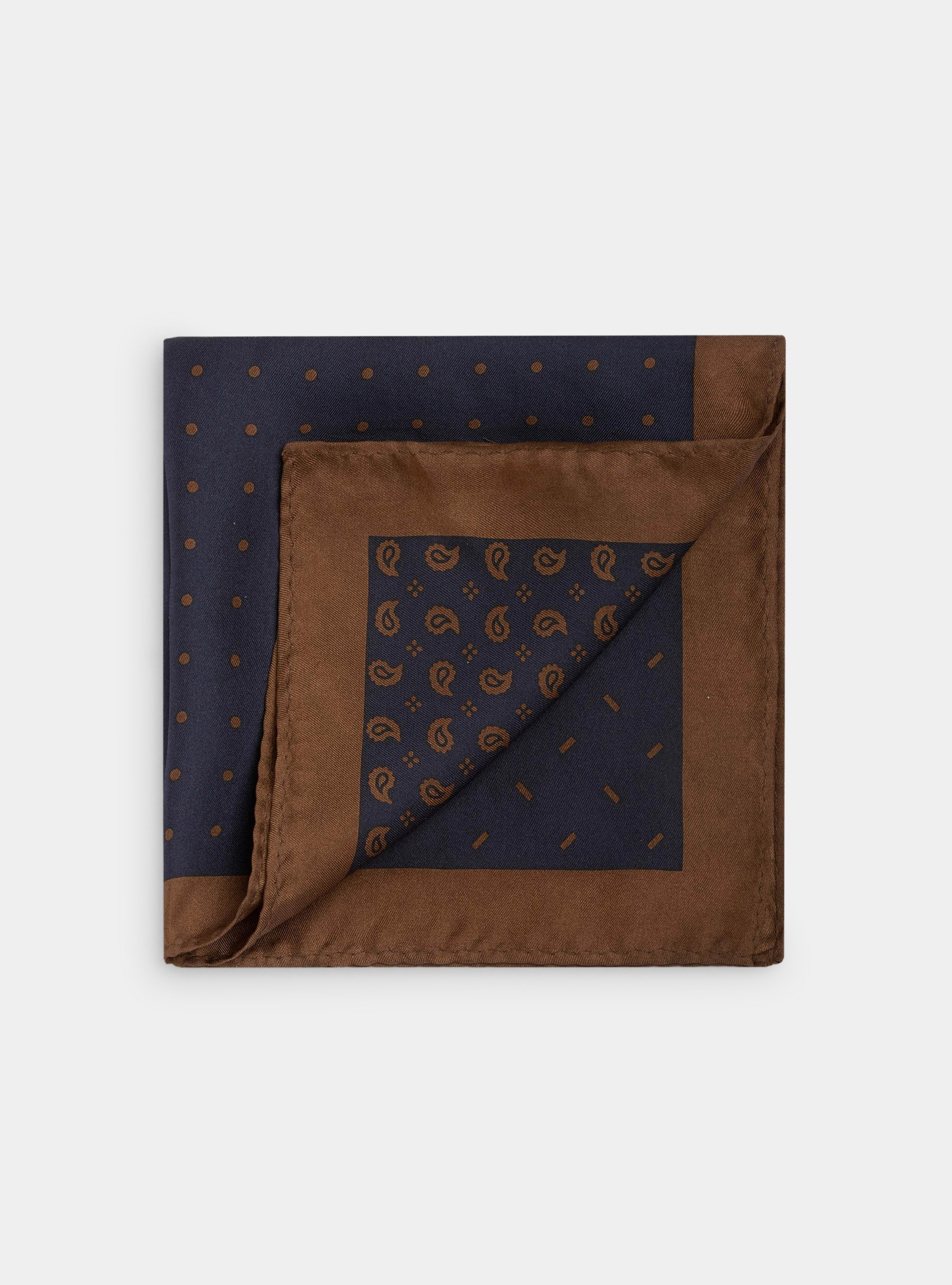 Pochette in seta stampata double face, MARRONE