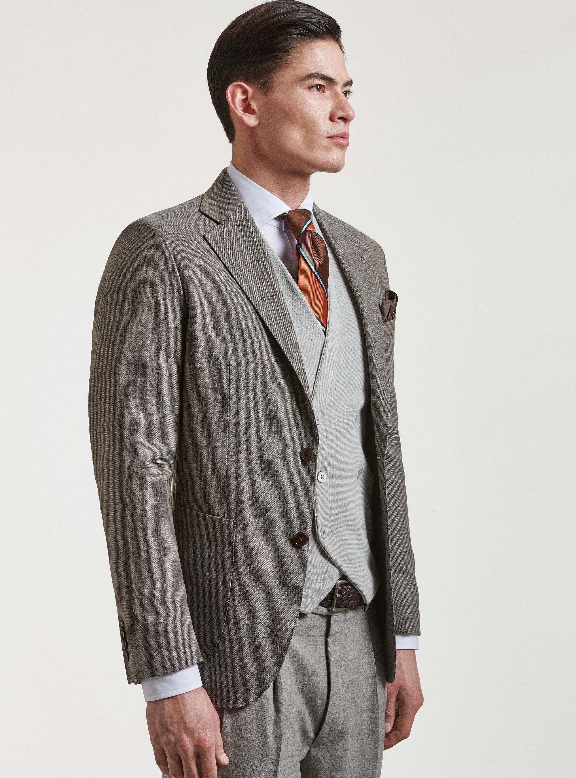 Giacca in pura lana hopsack Vitale Barberis Canonico, FANGO