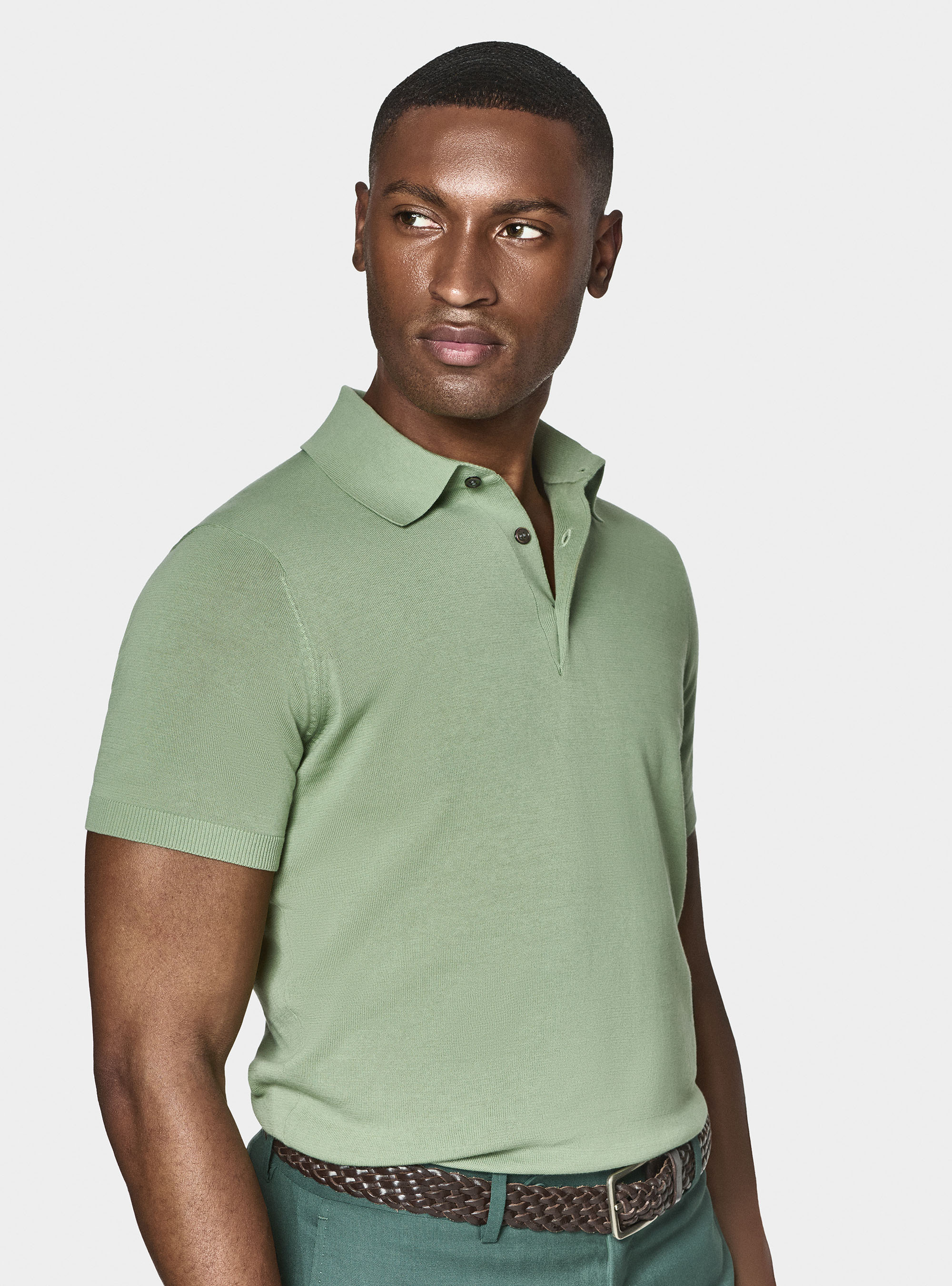 Polo de punto de algodón extrafino, SALVIA 0602C