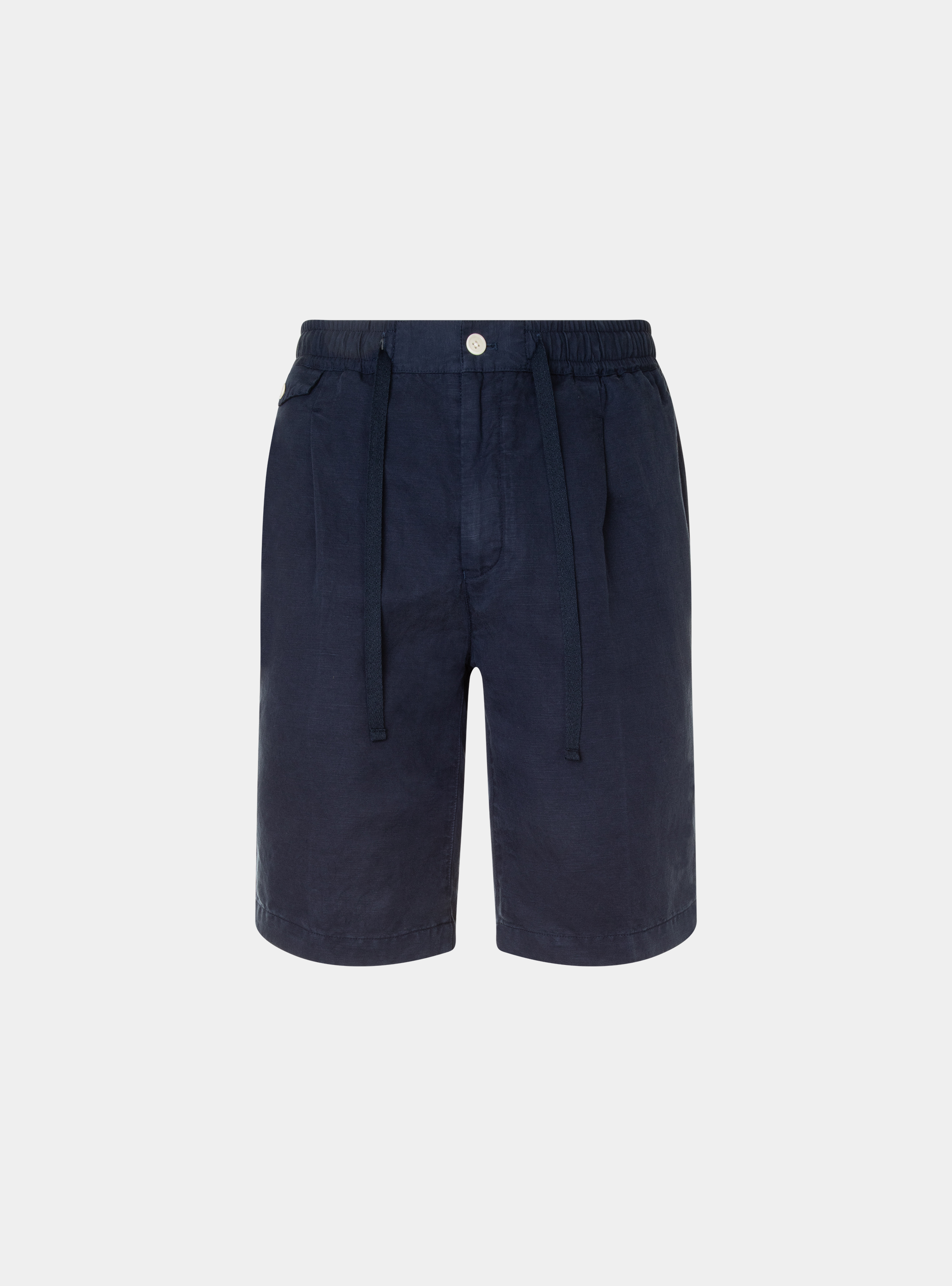 Bermuda in lino con coulisse, BLU NAVY