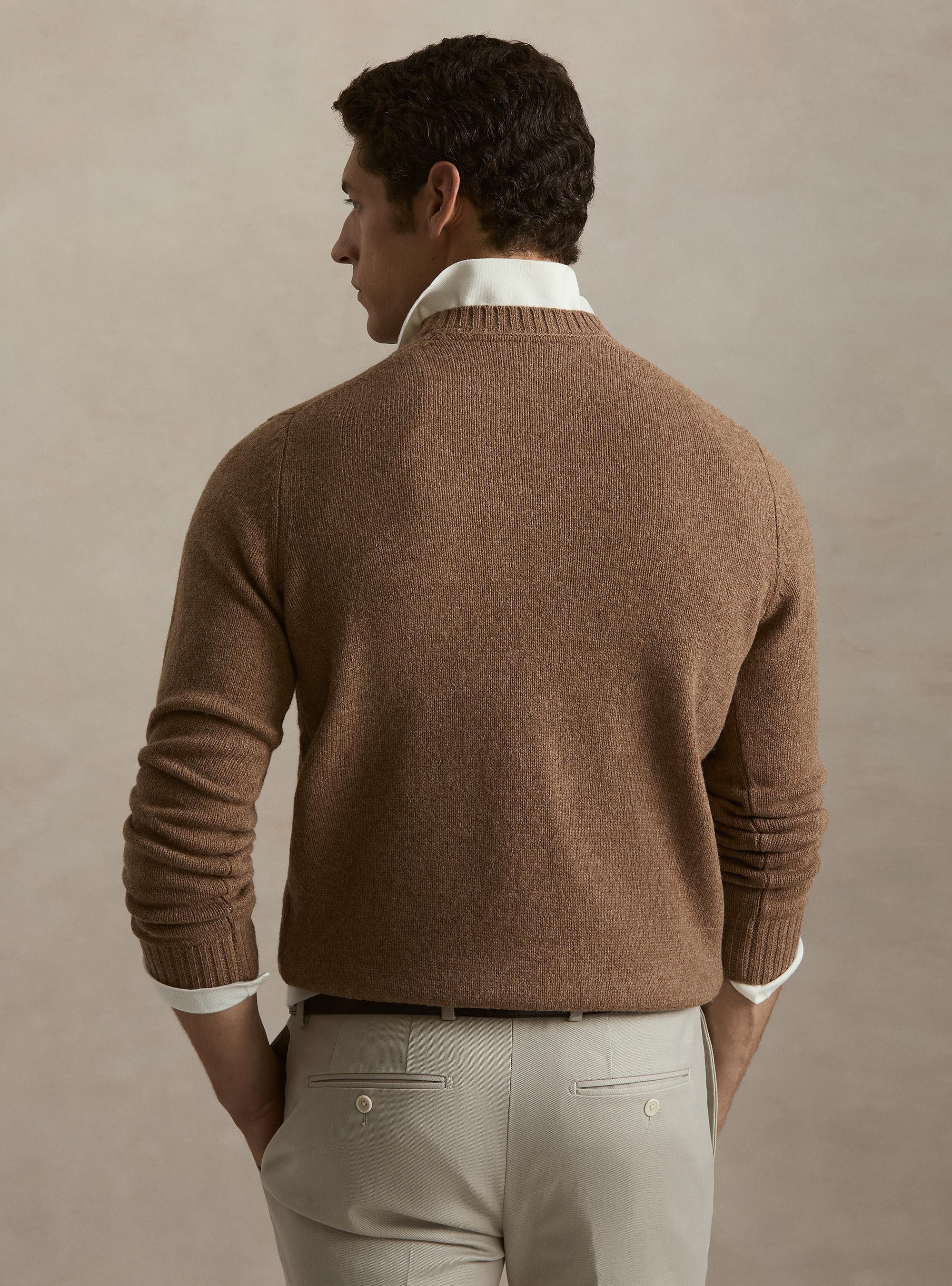 Pure Shetland wool crewneck sweater, HAZELNUT
