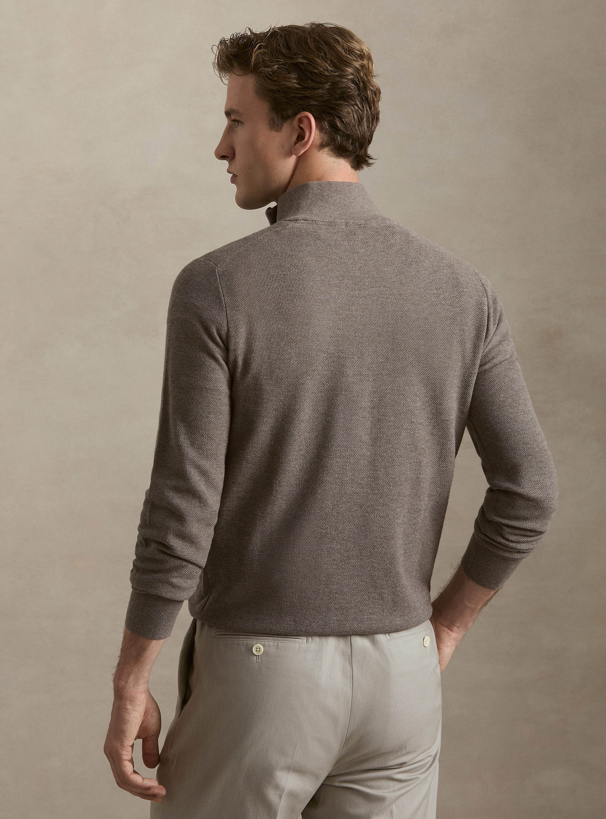 Maglia con mezza zip nido d'ape in cotone cashmere, BARRO