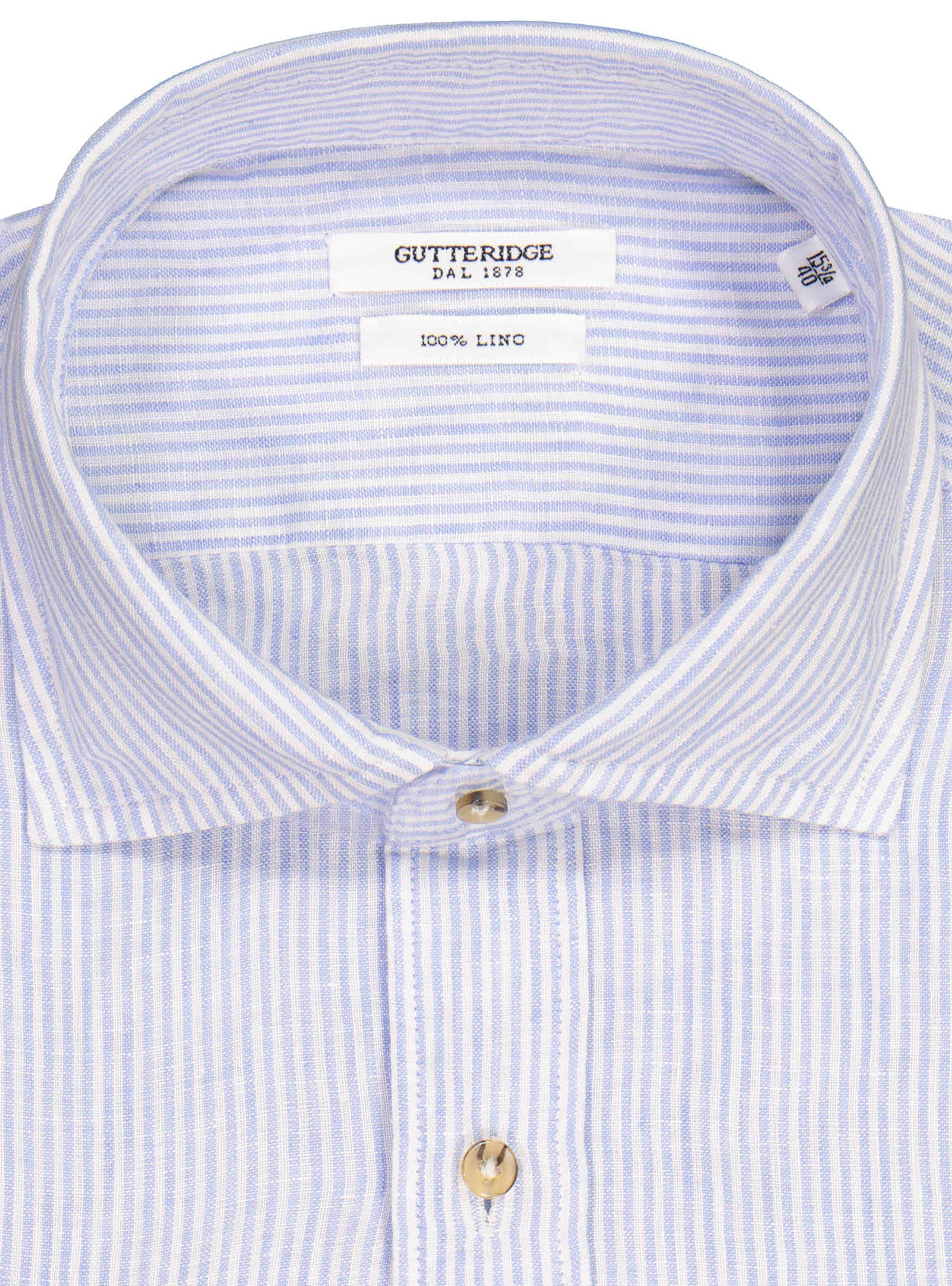 Chemise col fran&ccedil;ais semi-ouvert en lin ray&eacute;, BLEU CIEL