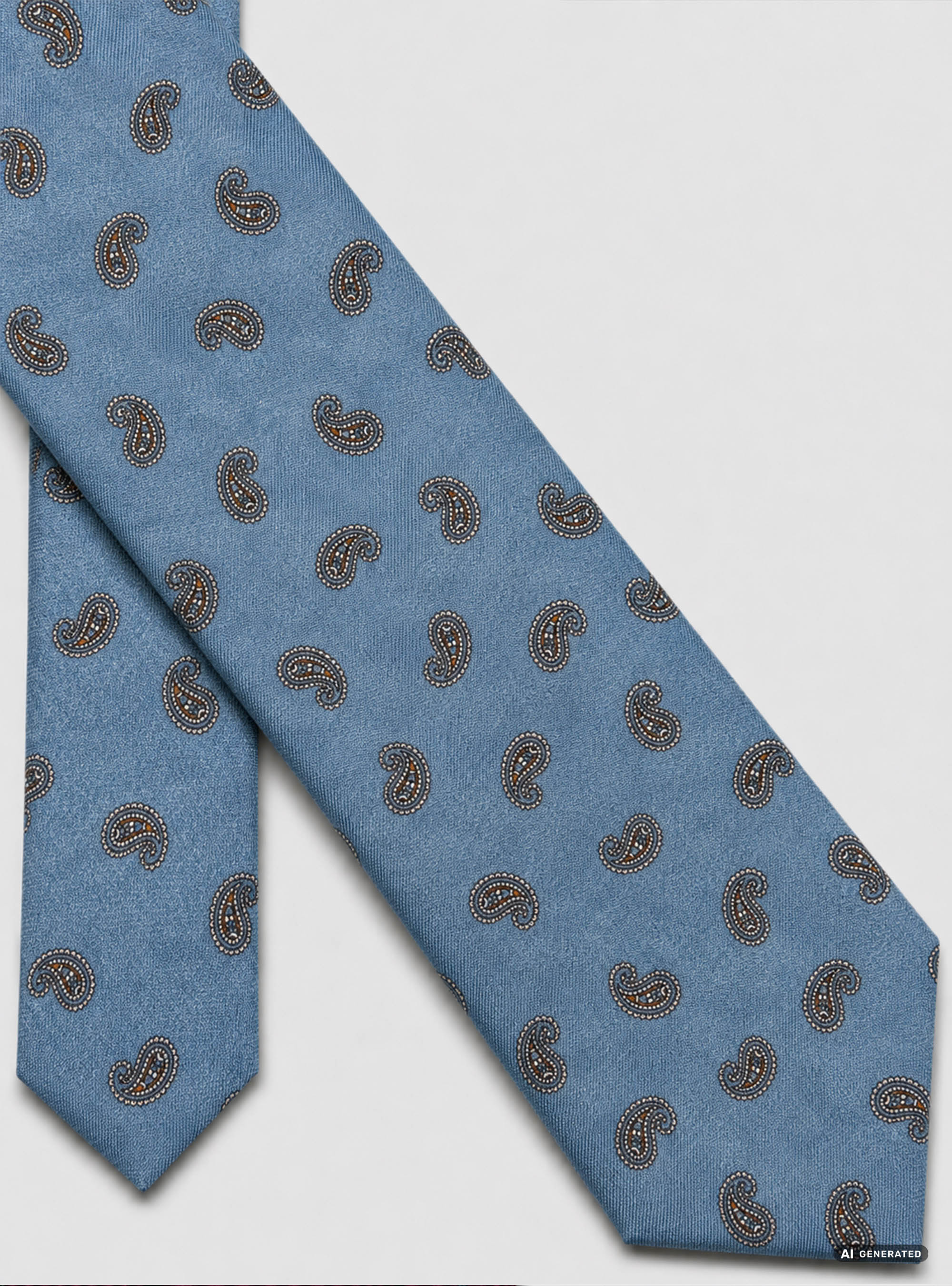Printed wool paisley tie, LIGHT BLUE