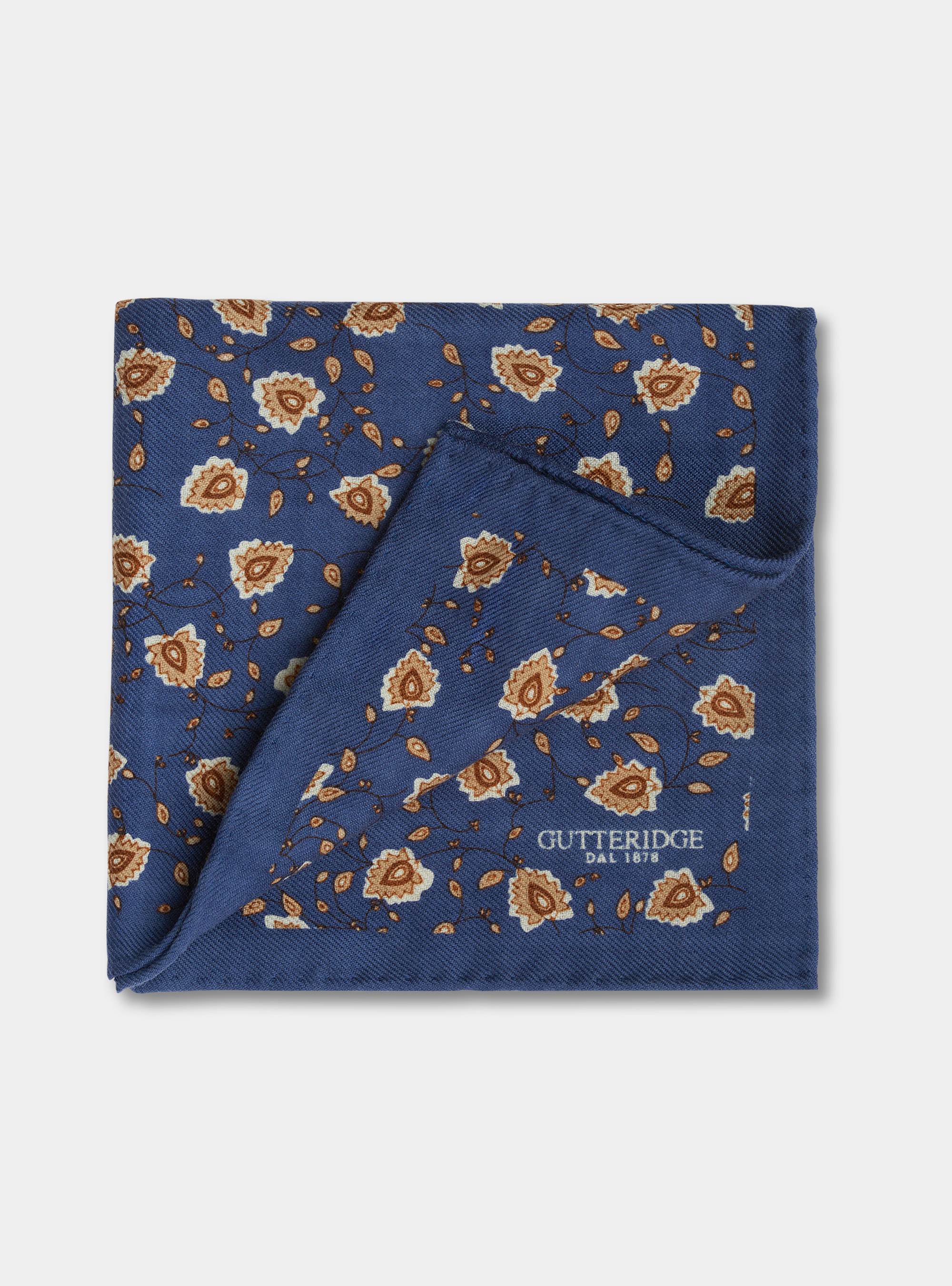 Flower print wool pocket square, BLUE