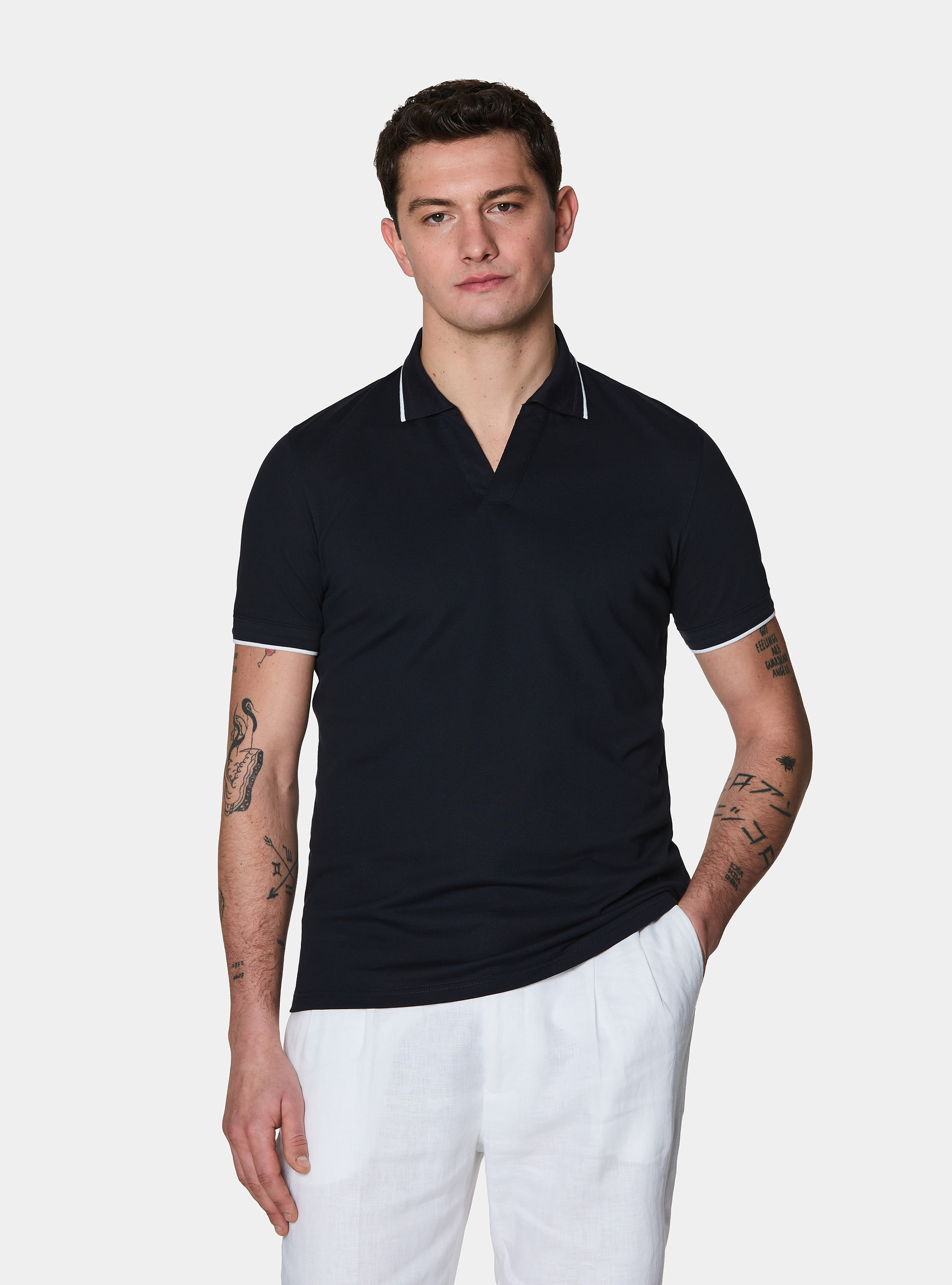 Polo GT01 senza bottoni in piquet stretch, BLU NAVY