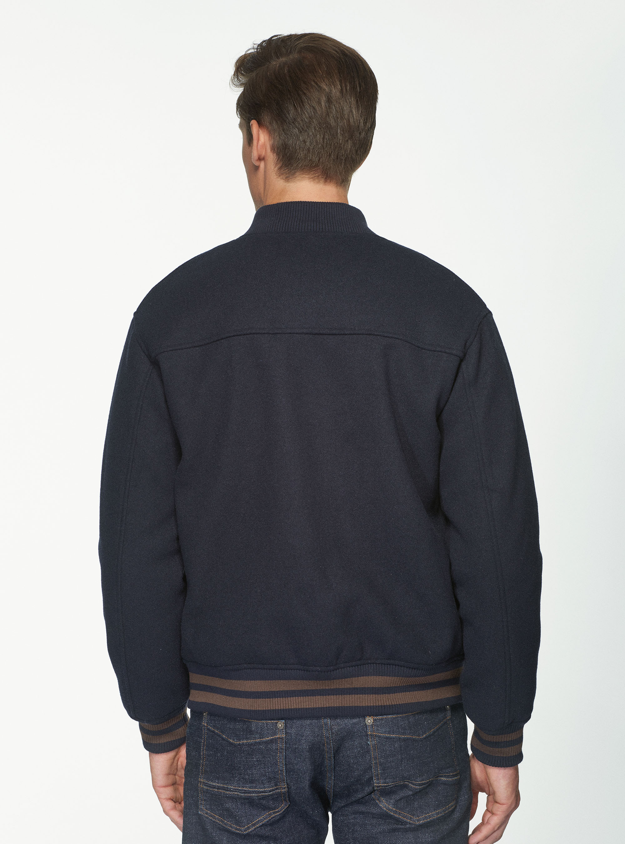 Bomber in panno con ricamo, BLU NAVY