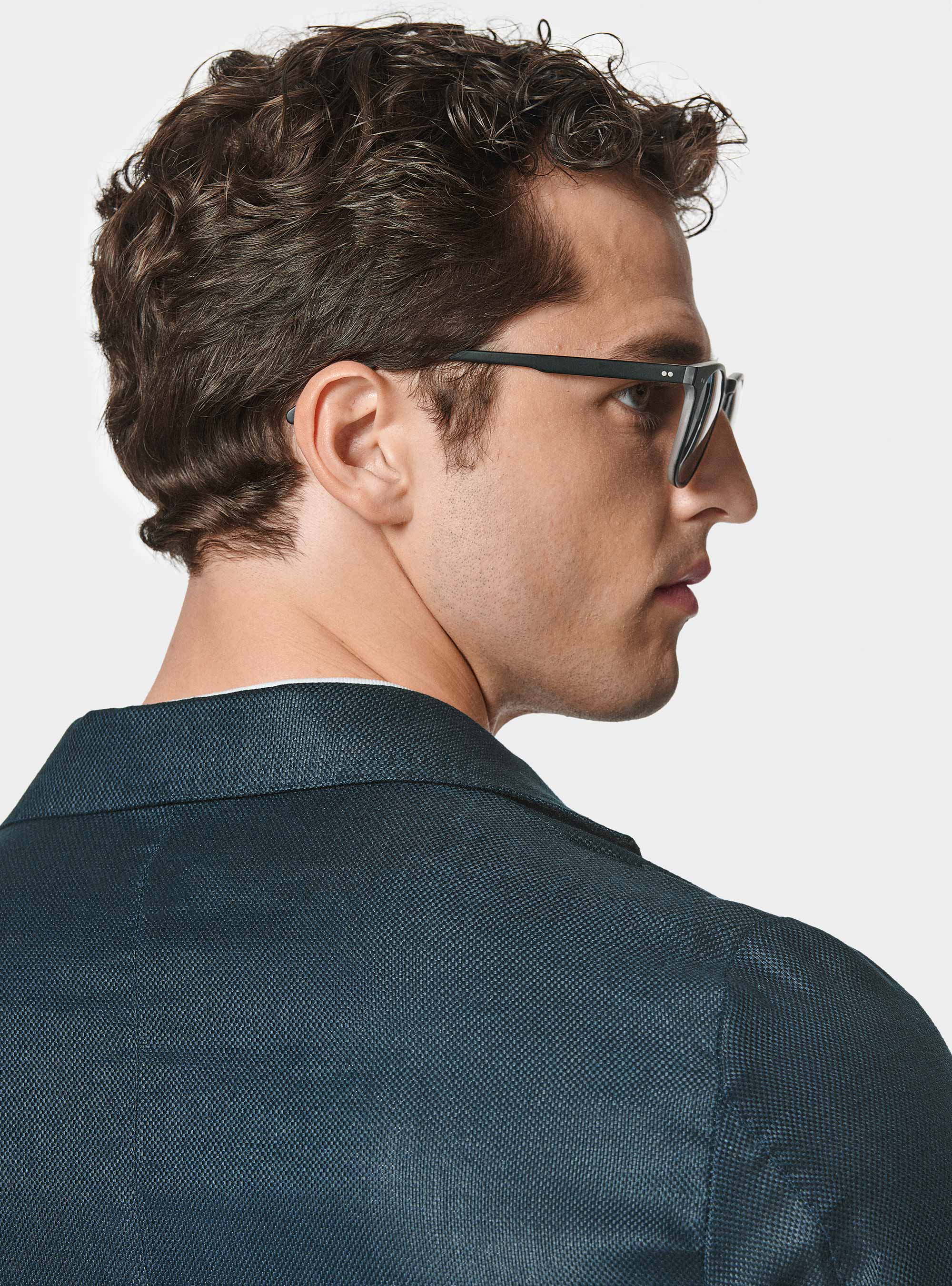 Giacca hopsack in puro lino, BLU NAVY