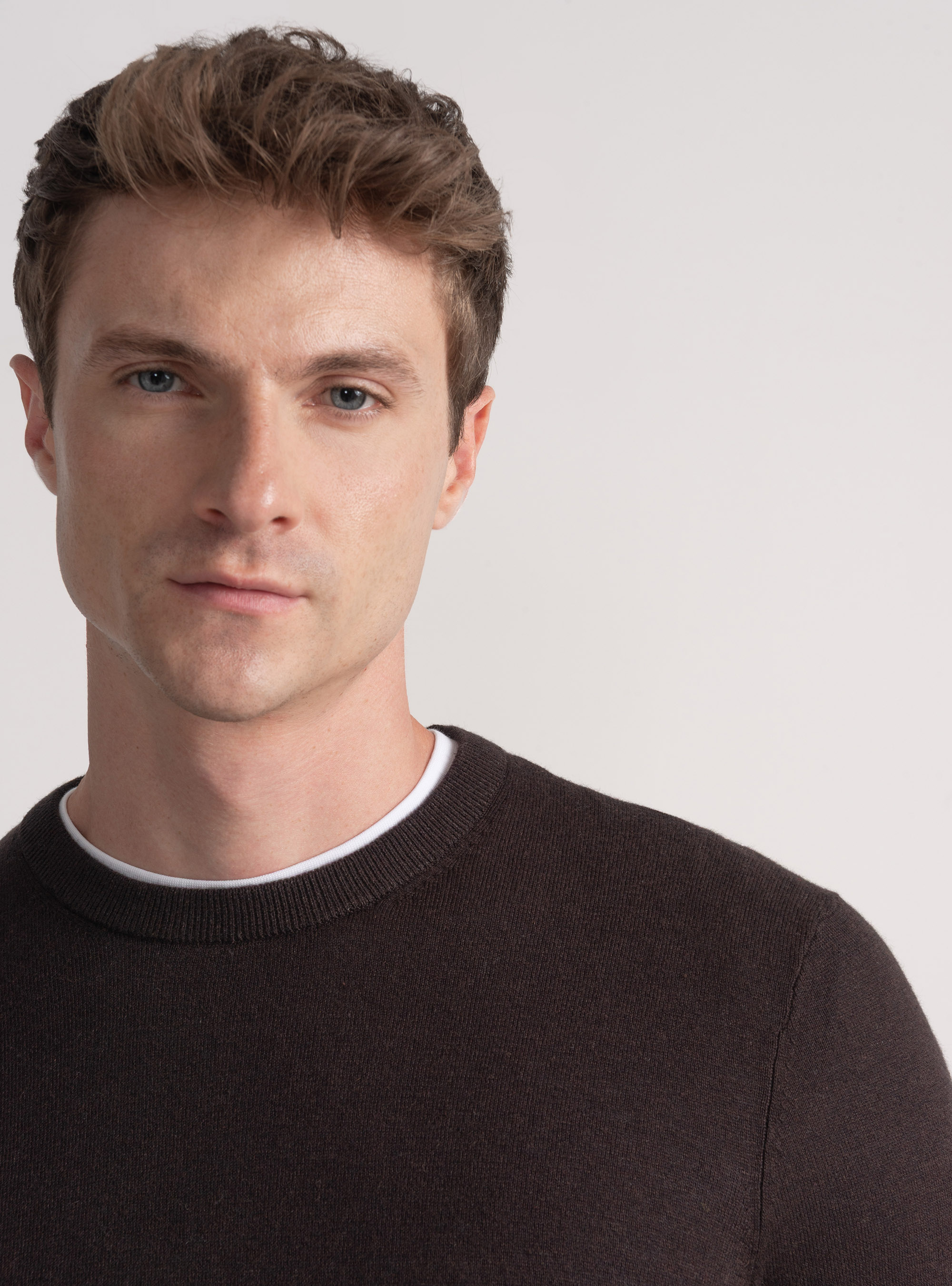 Maglia girocollo in cotone seta e cashmere, MARRONE