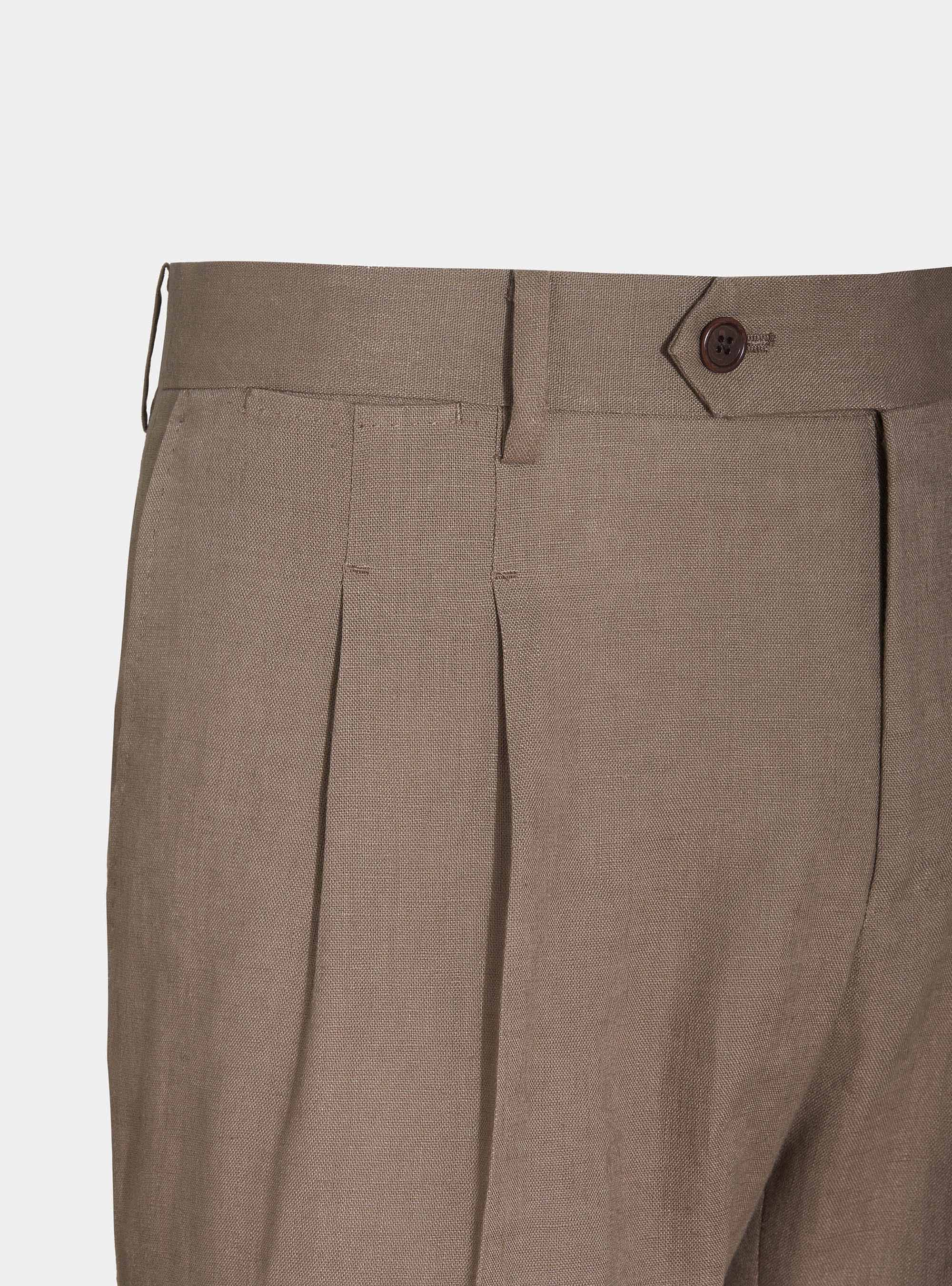 Pantaloni per abito in puro lino, FANGO