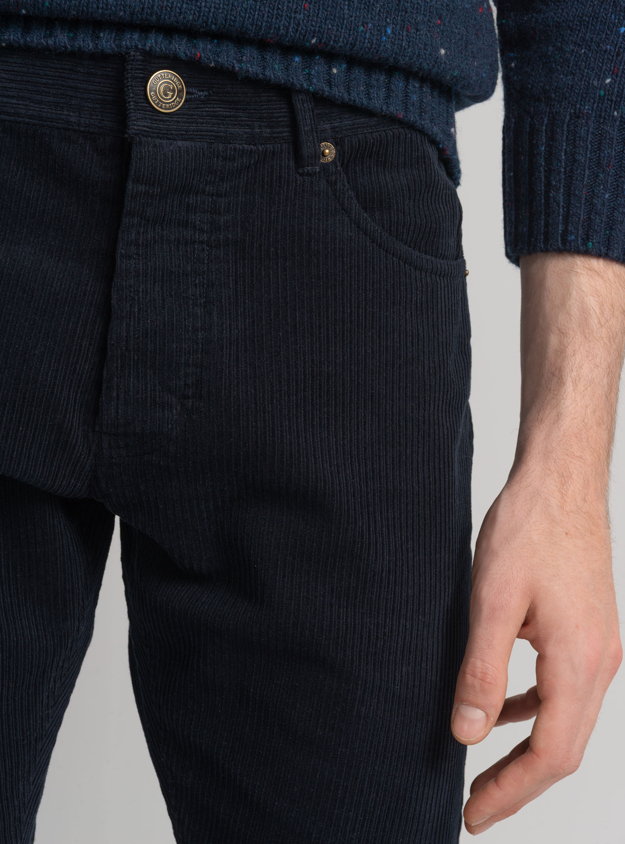 Pantaloni cinque tasche in velluto, BLU NAVY