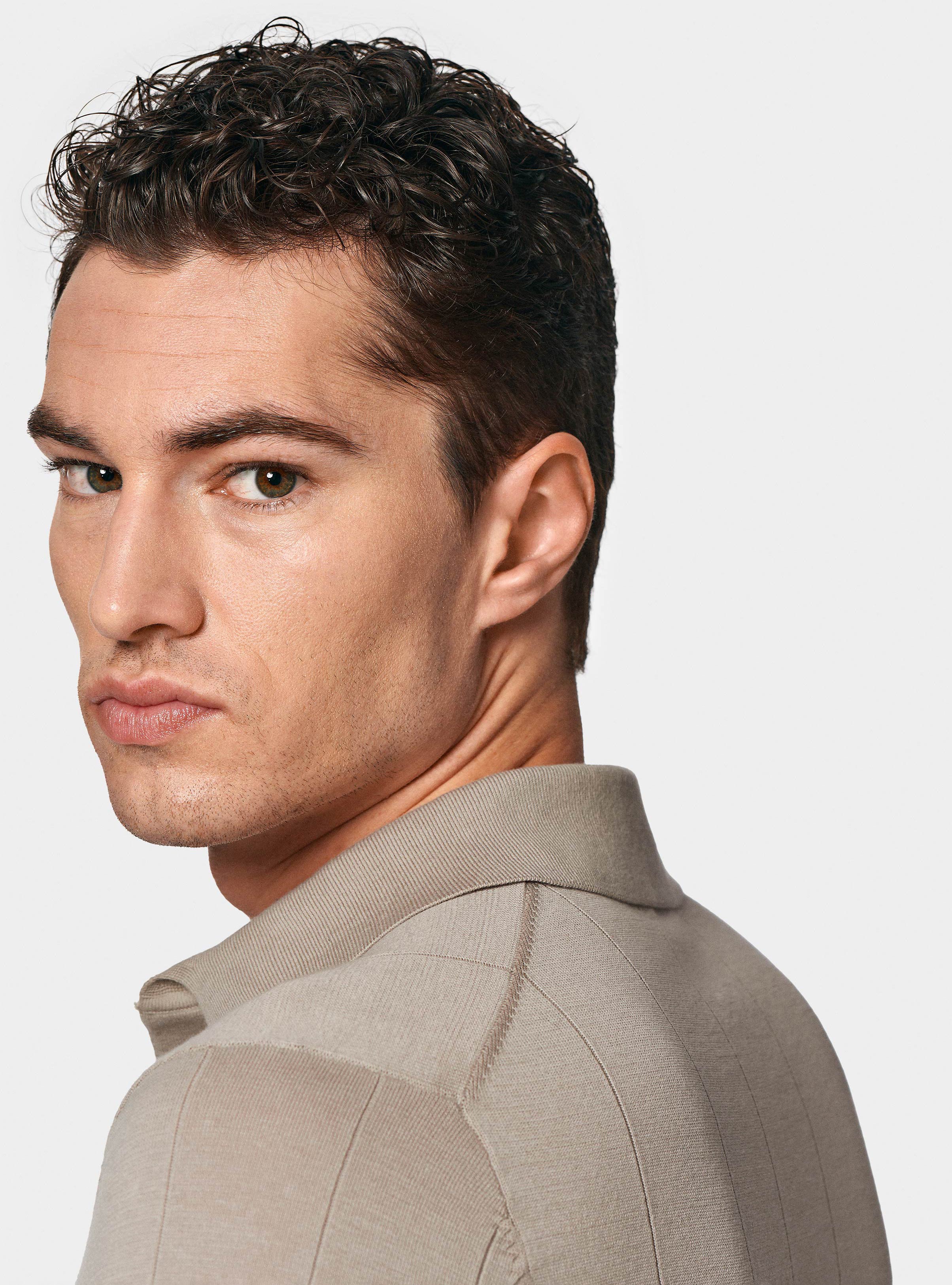 Polo à manches longues en tricot, SABLE