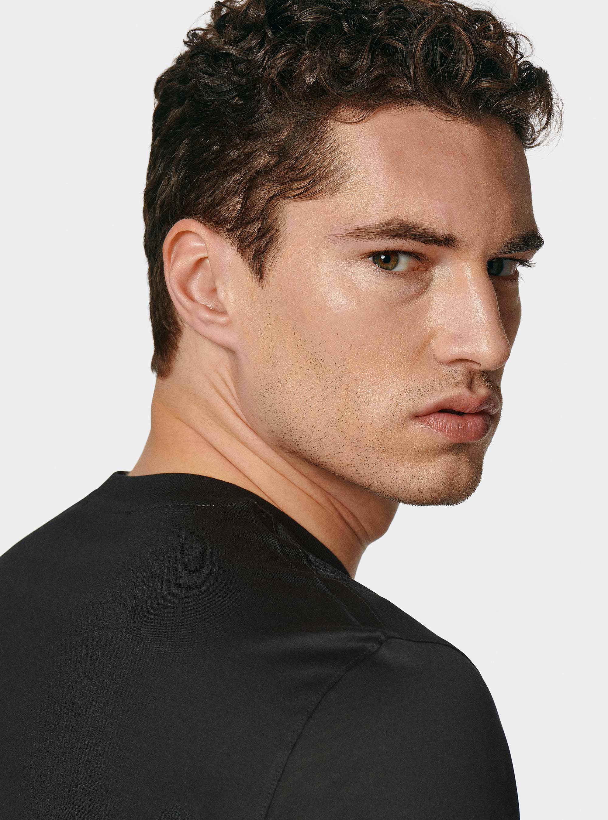 Camiseta de media manga de hilo Lisle, NEGRO