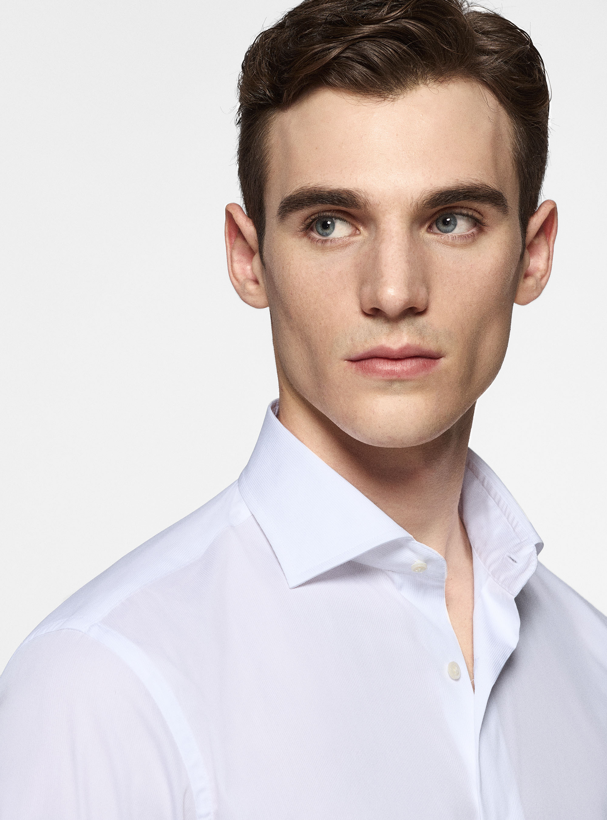 Camicia in piquet stretch, BIANCO