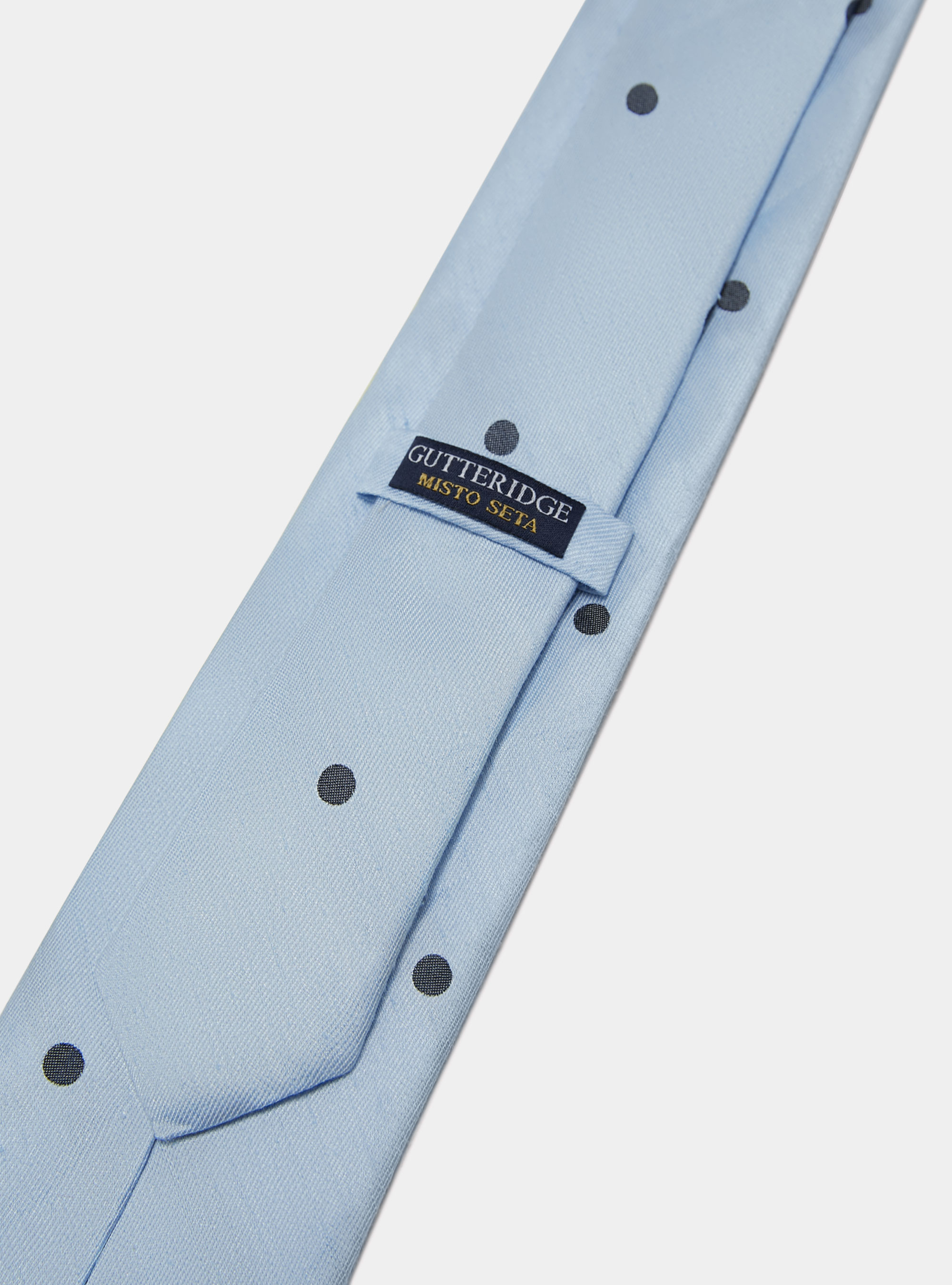 Cravate Macro en soie et lin à pois, BLEU CIEL