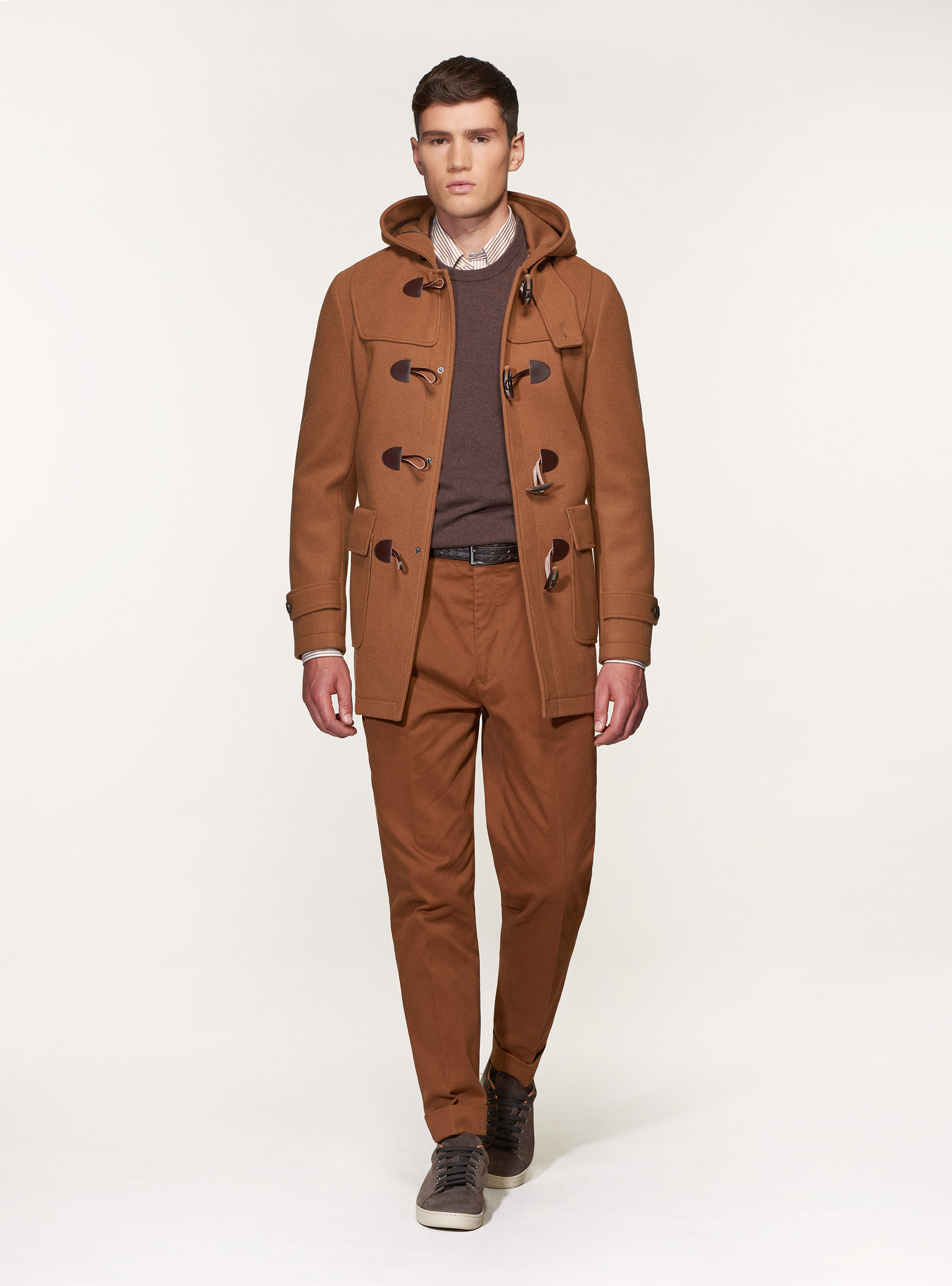 Montgomery con cappuccio in misto lana, 0522C CARAMELLO