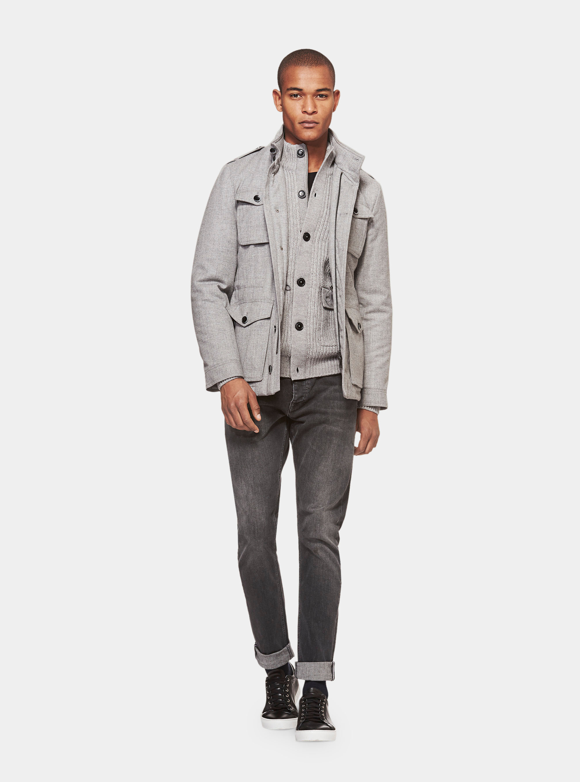 Pantaloni denim stretch regular fit, NERO