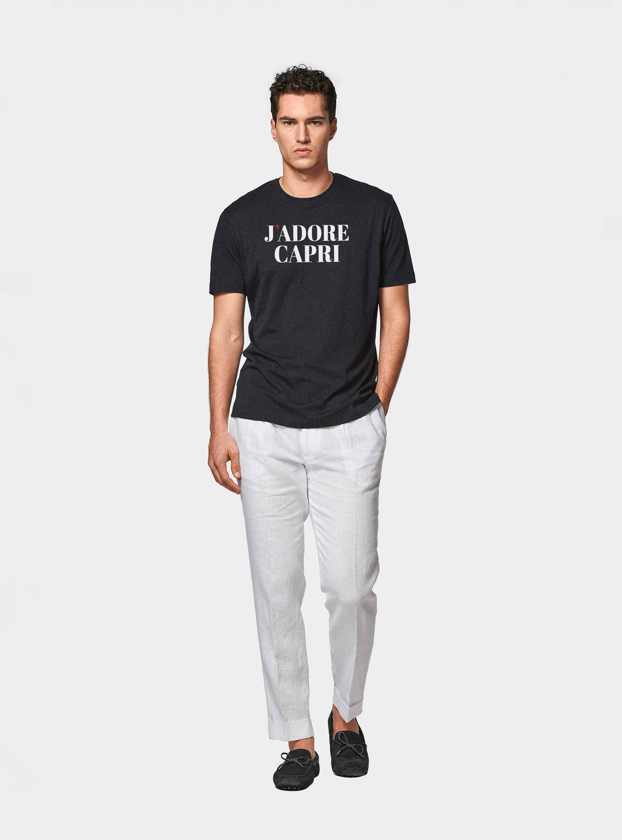 T-shirt in cotone Supima con stampa J'adore Capri, BLU NAVY