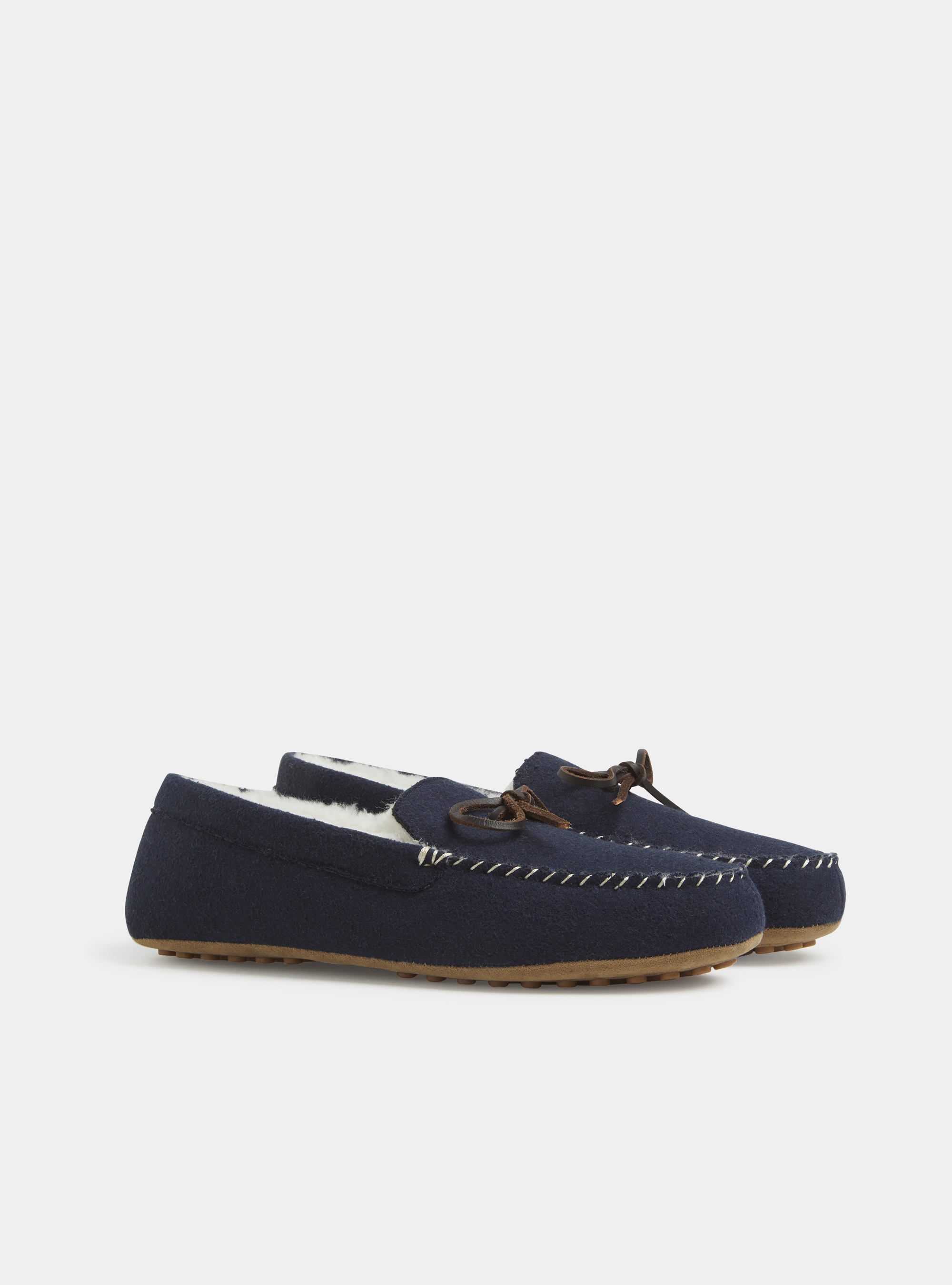 Pantofole a scarpetta in flanella tinta unita, BLU NAVY