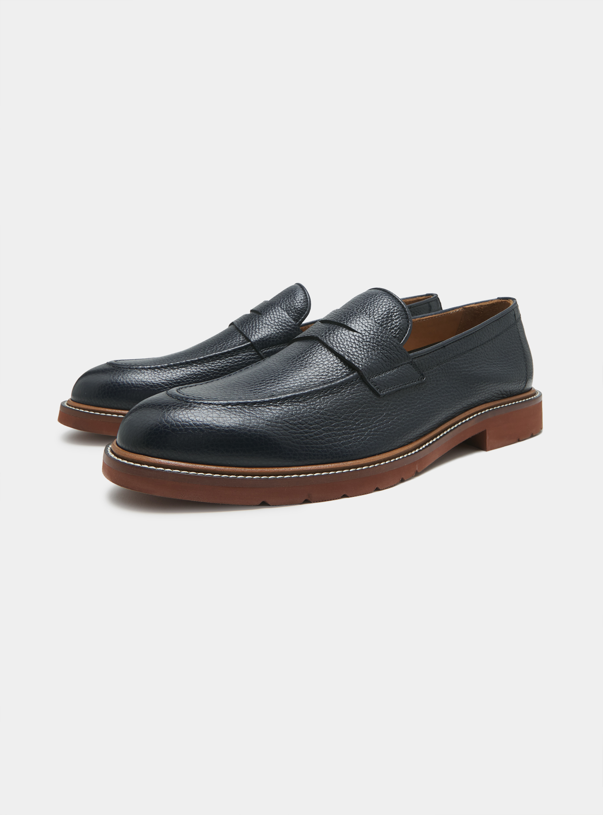 Leather loafers, NAVY BLUE
