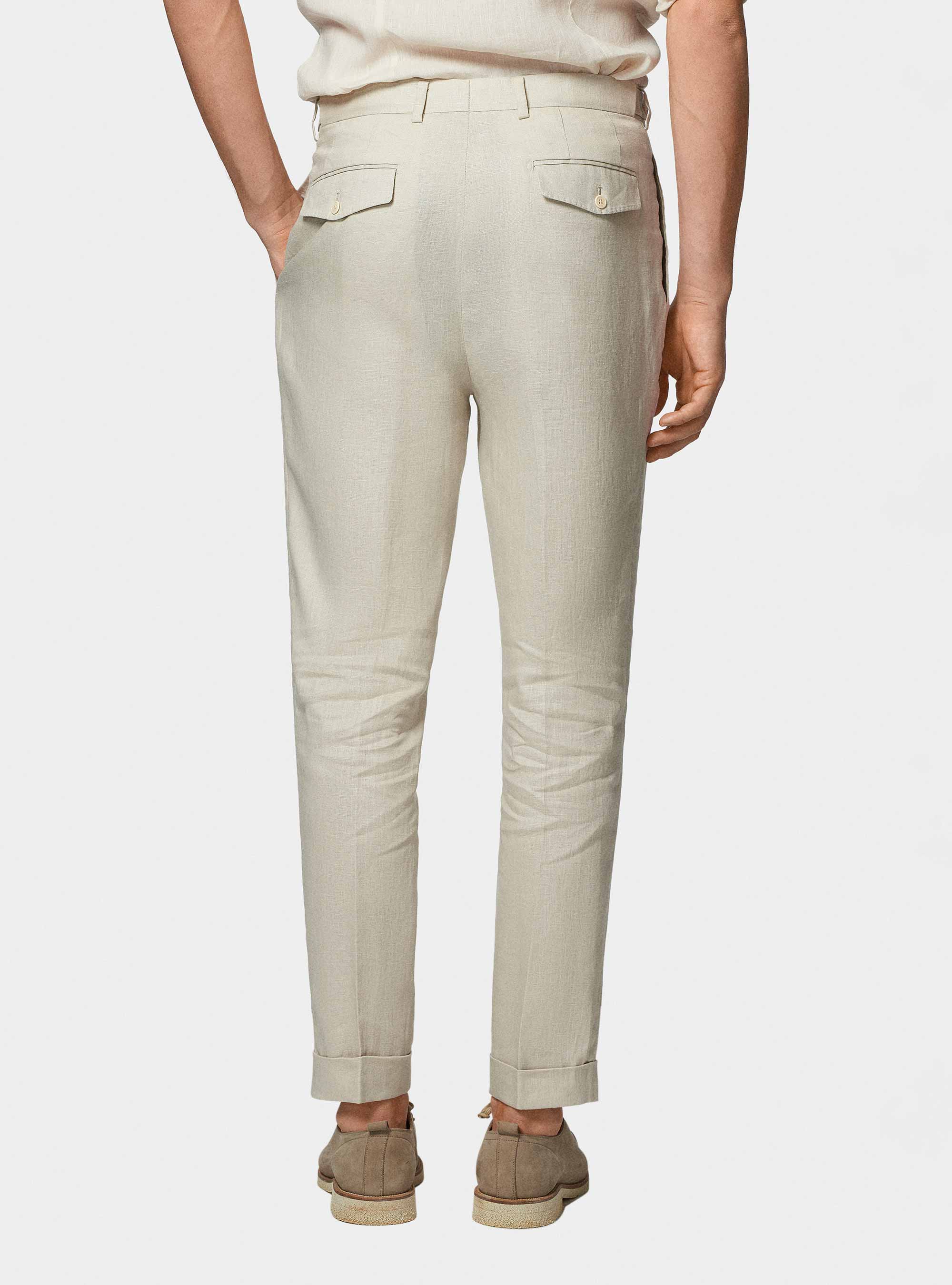 Pure linen double pleat trousers, ECRU