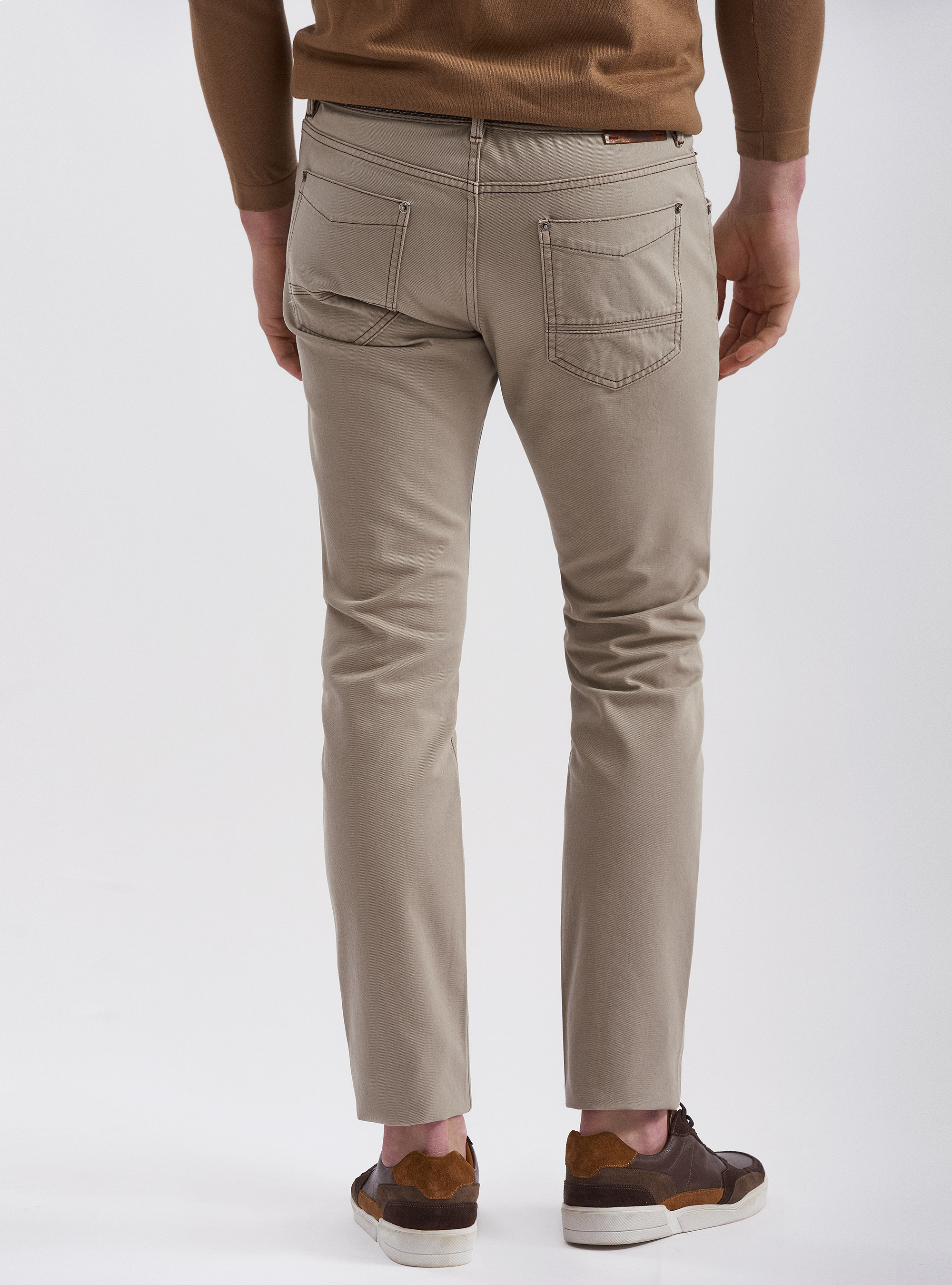 Pantaloni tipo denim 5 tasche in cotone, SABBIA