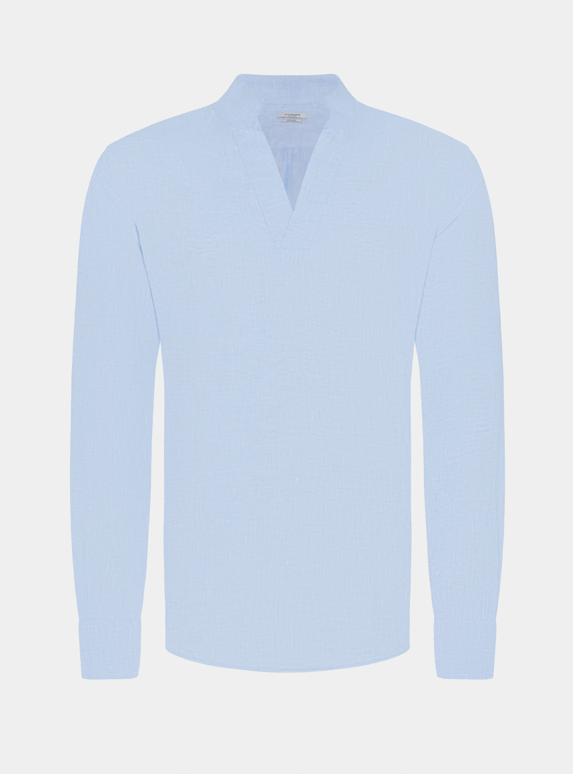 Camisa coreana de lino puro, CELESTE