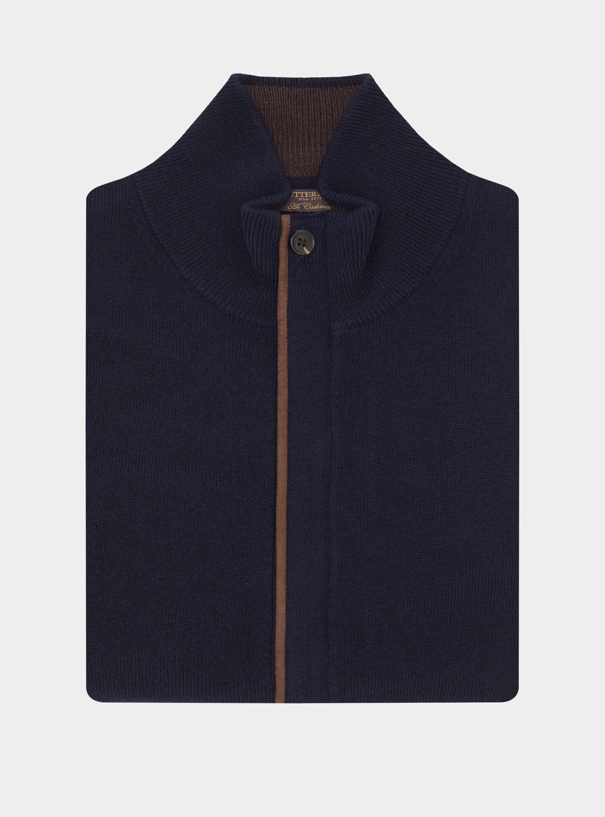 Cardigan in maglia con zip in lana lambswool e cashmere, BLU NAVY