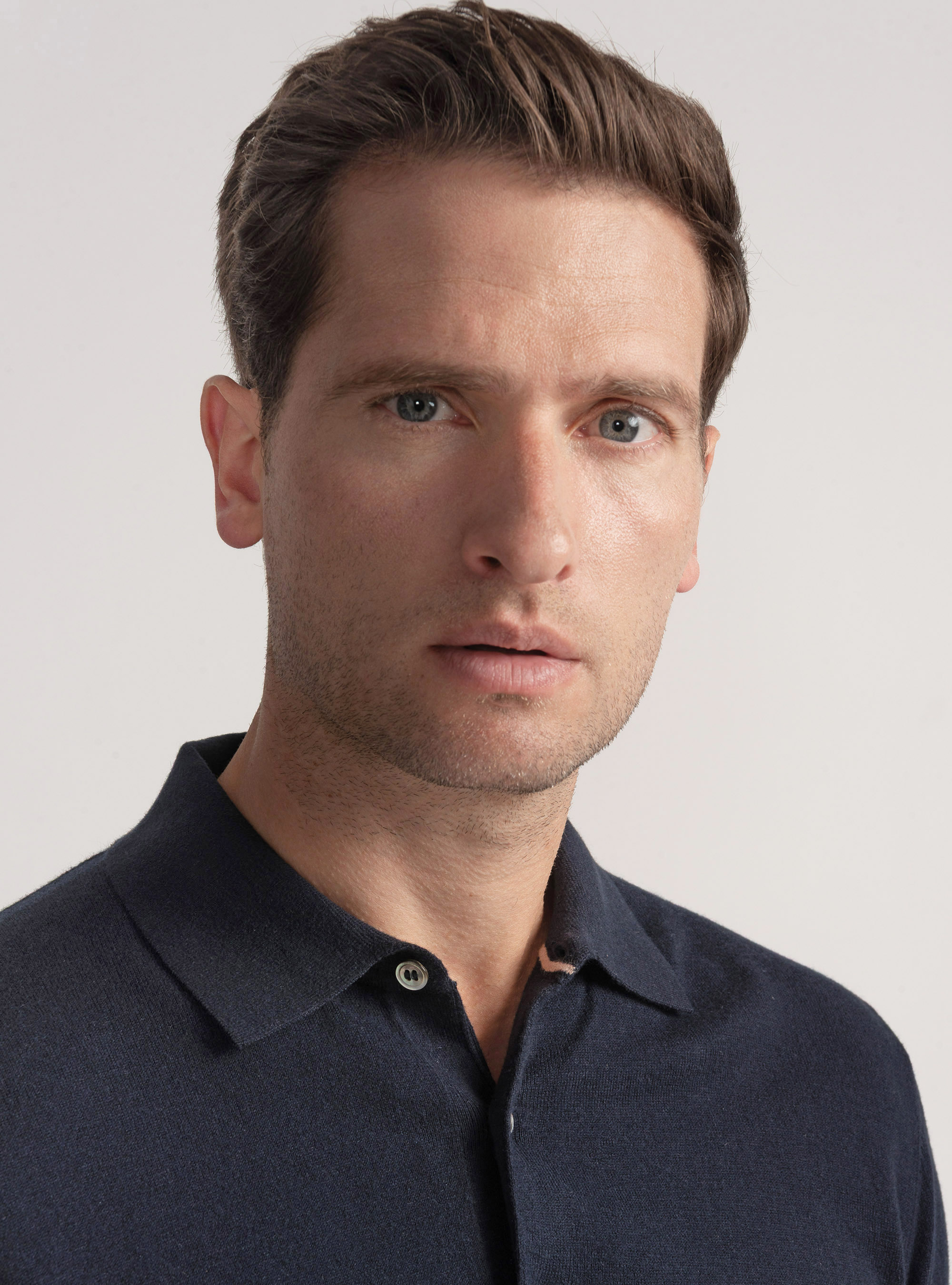 Polo in maglia di cotone e cashmere, BLU NAVY