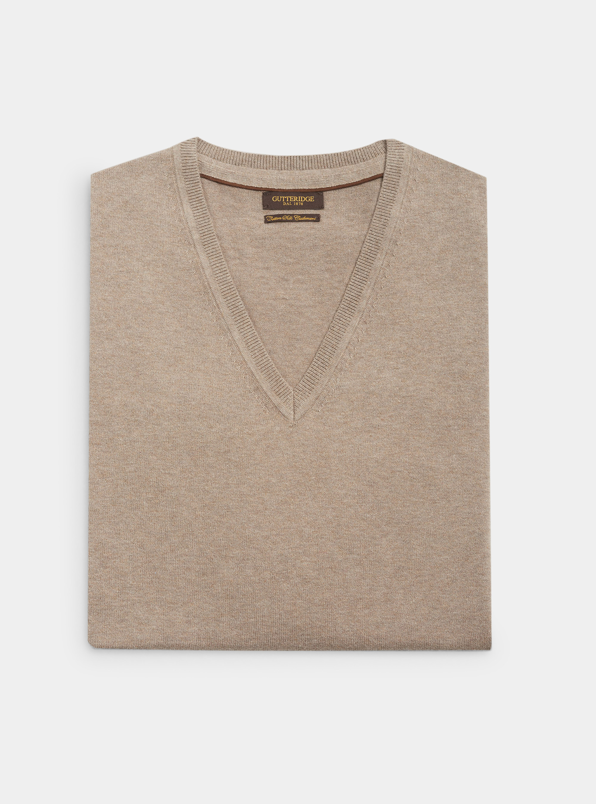 Cotton silk and cashmere V-neck sweater, ECRU