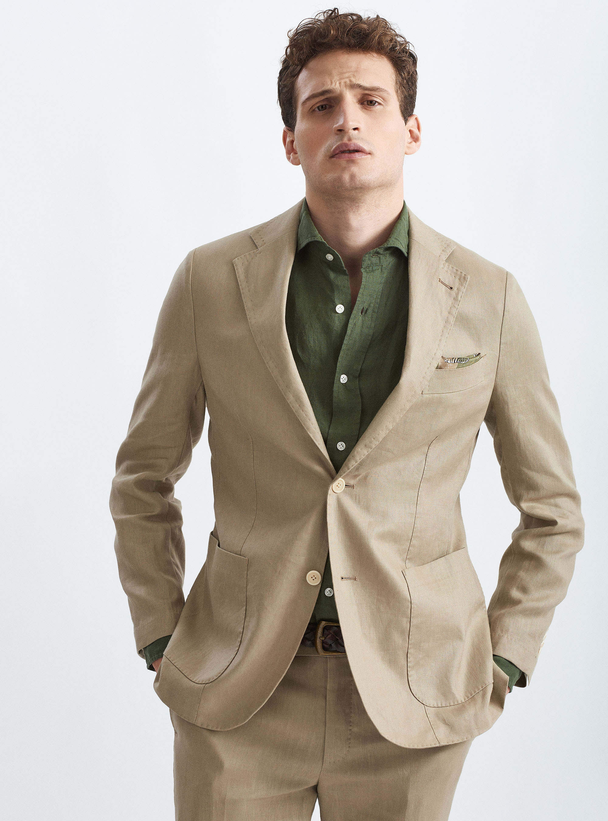 Giacca per abito in puro lino, FANGO