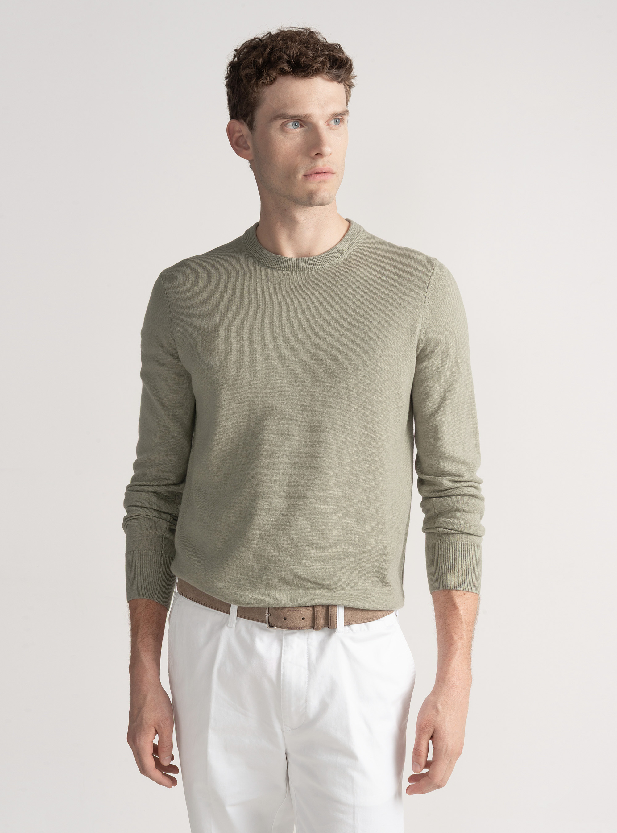 Tricot à col ras du cou en laine mélangée, VERDE GIADA 0655C