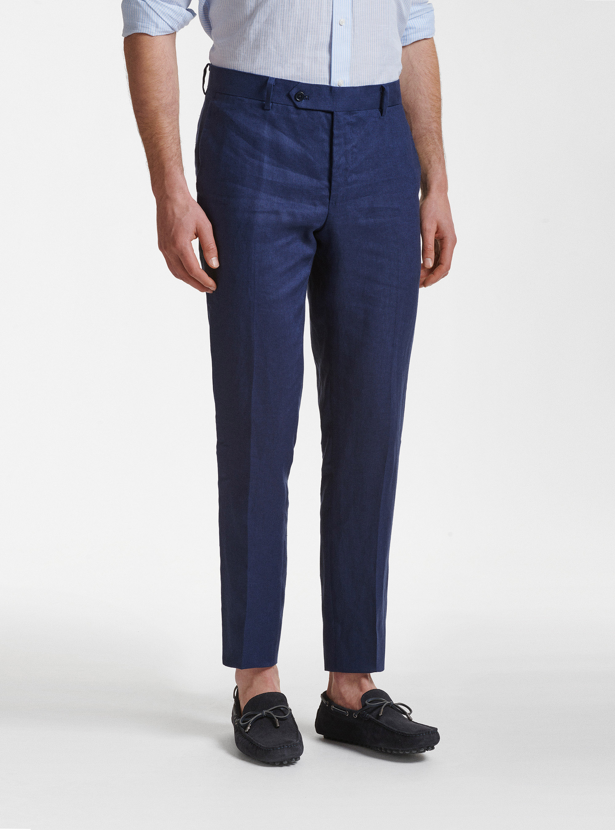 Gutteridge - Pantaloni per abito in puro lino, Unisex, Blu, Taglia: 46