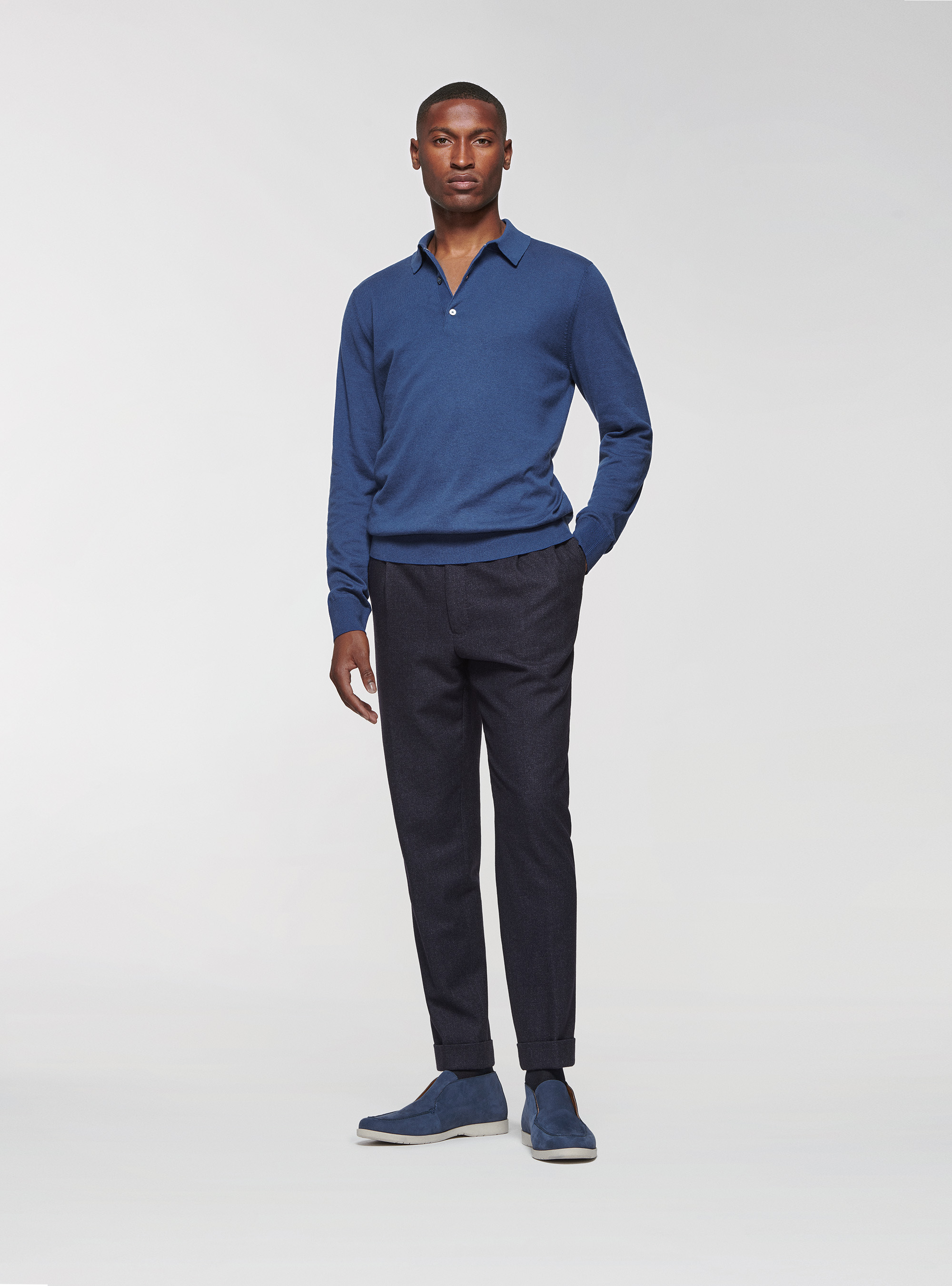 Cotton silk and cashmere polo shirt, INK