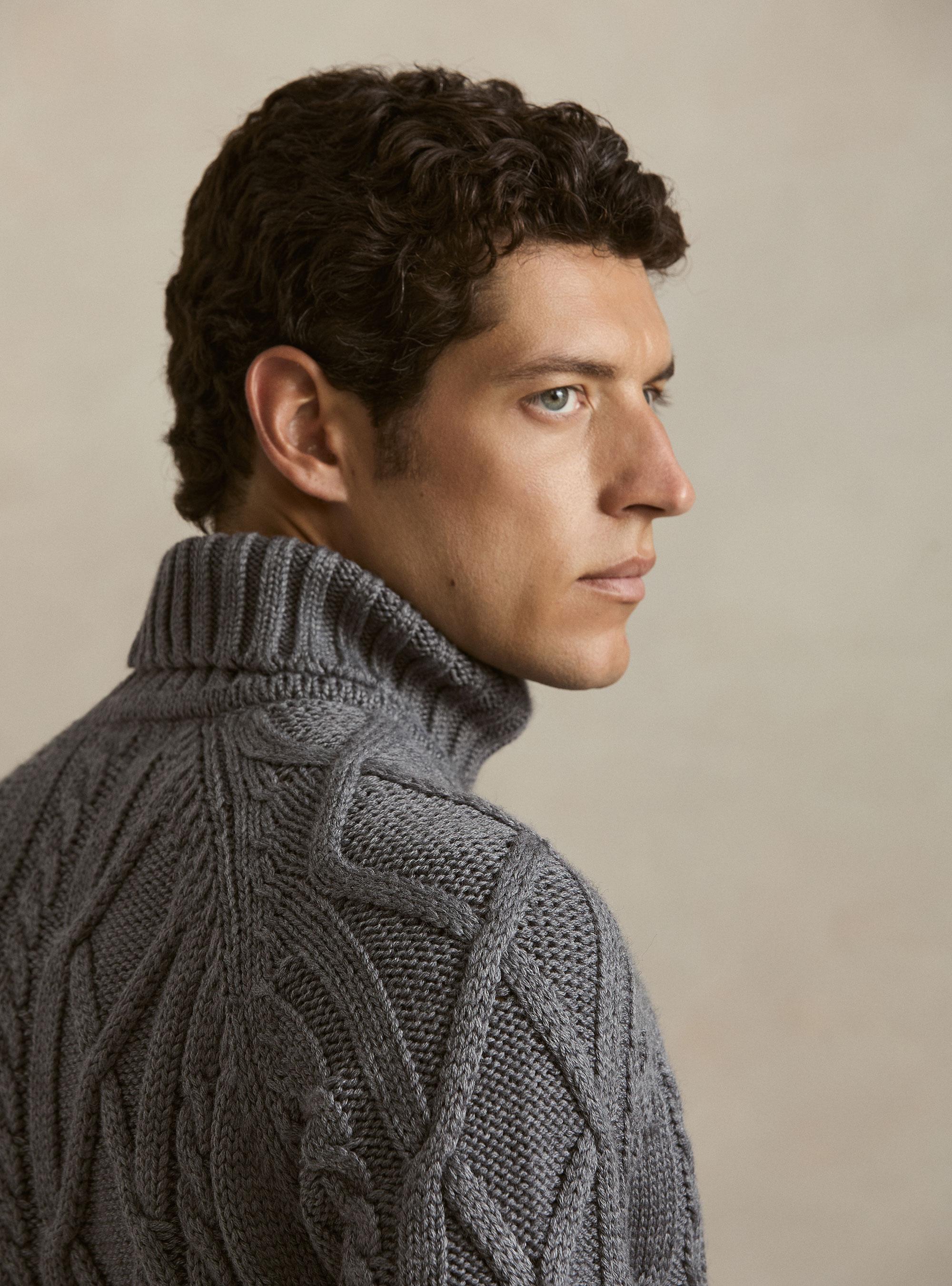 Cable Knit Wool Blend Turtleneck, GRIGIO SCURO 0125C
