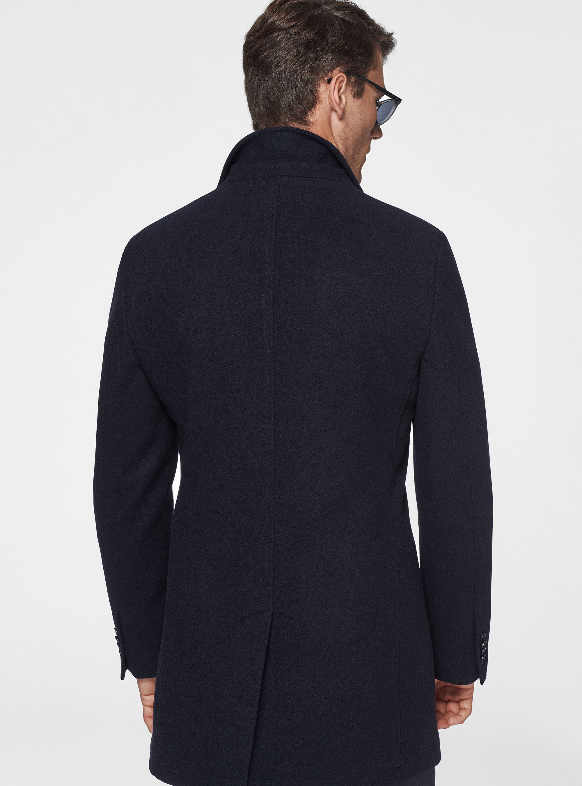 Cappotto in misto lana con pettorina, BLU NAVY