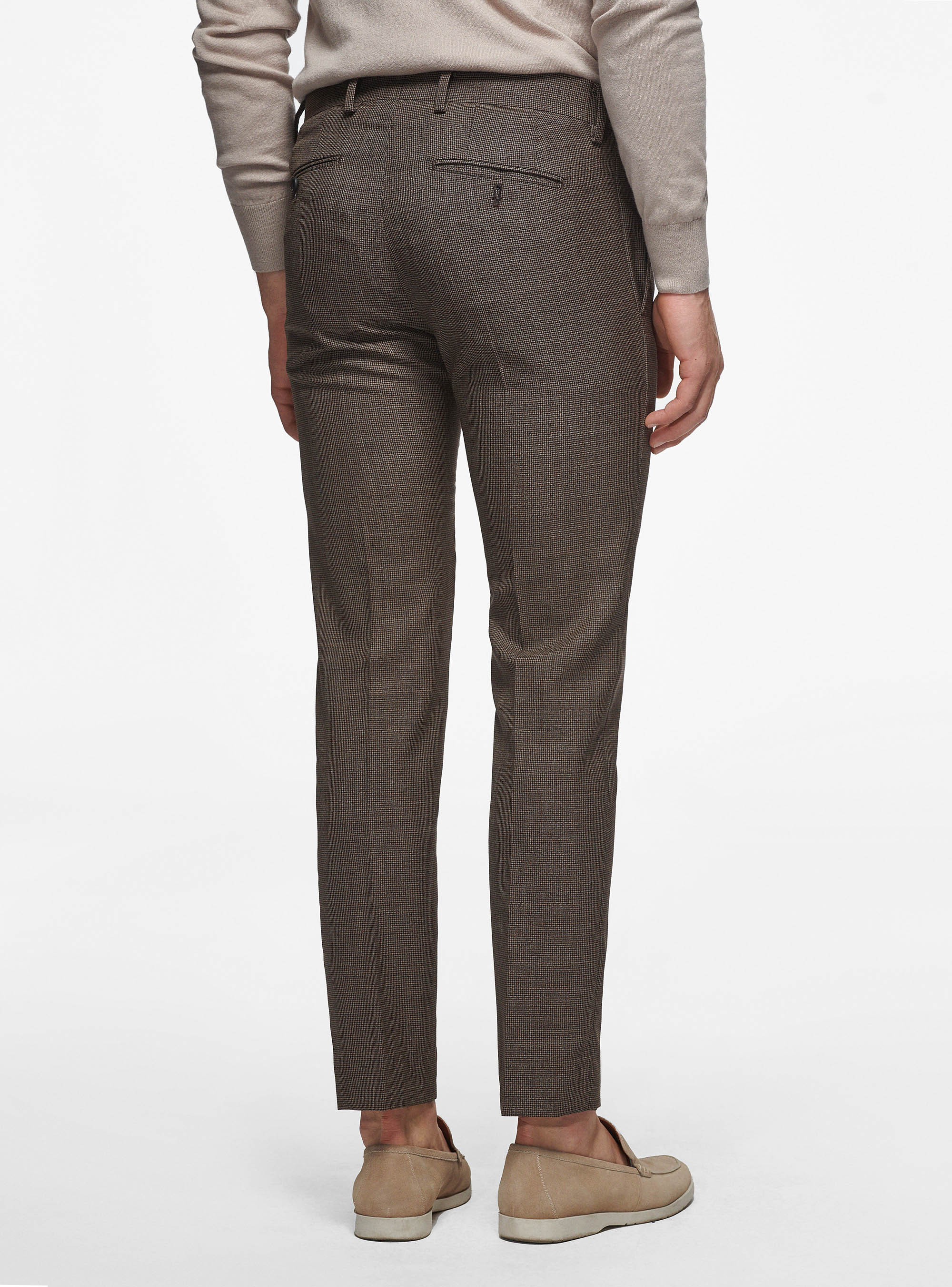 Pantaloni in pura lana pied de poule, MARRONE