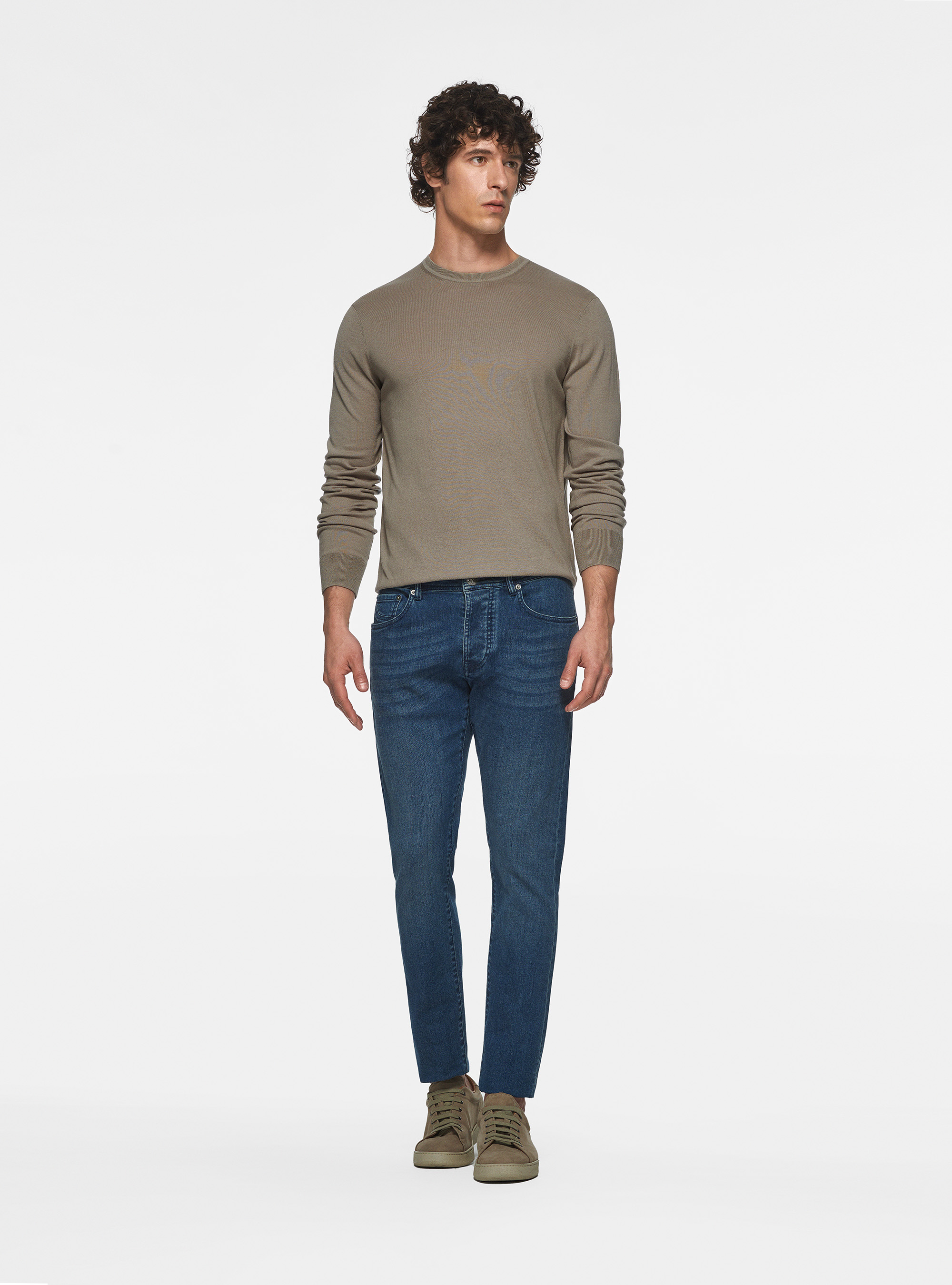 Silk and cotton crew-neck sweater, SAND
