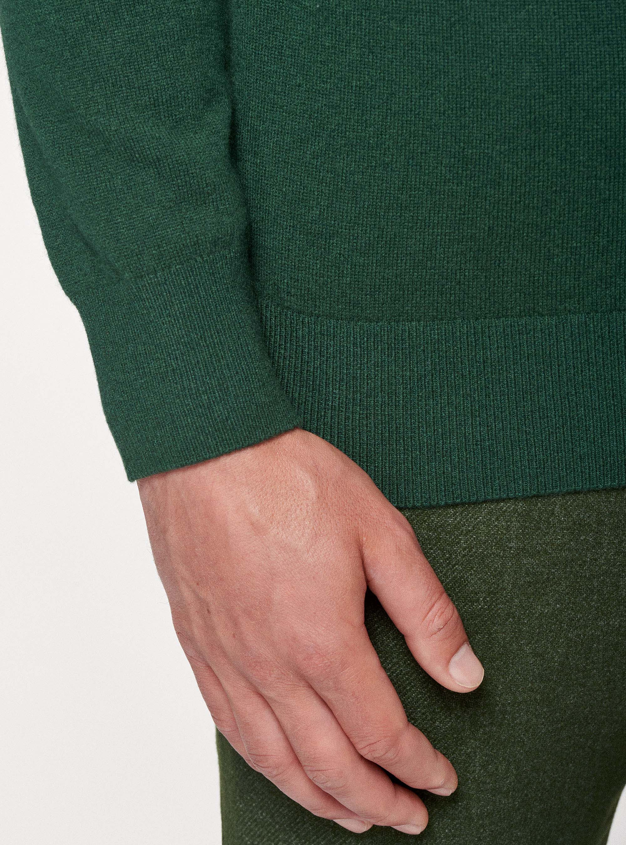 Half-zip sweater with patches in lambswool wool and cashmere, GREEN