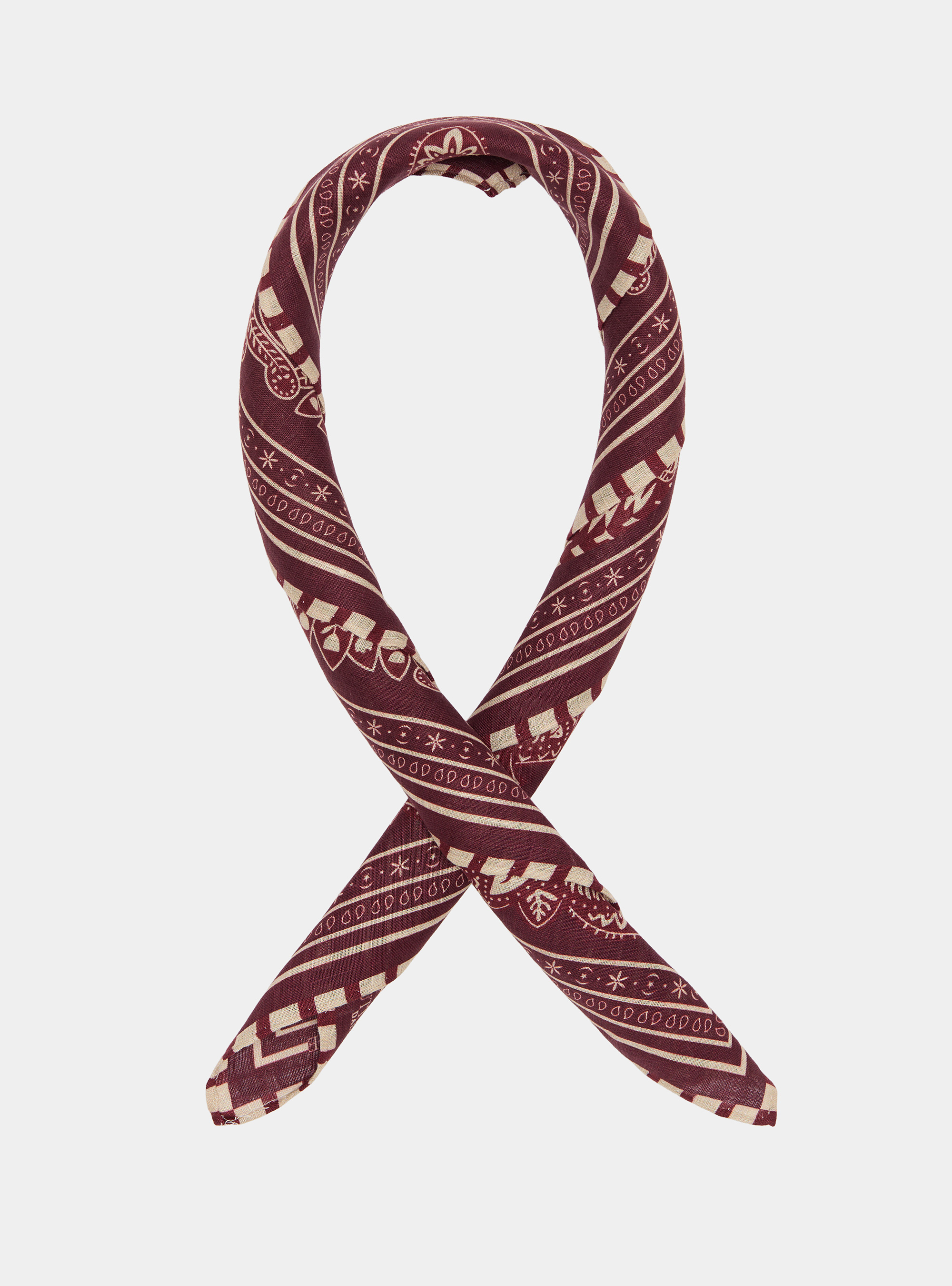 Foulard stampato fantasia bandana in lino, BORDEAUX