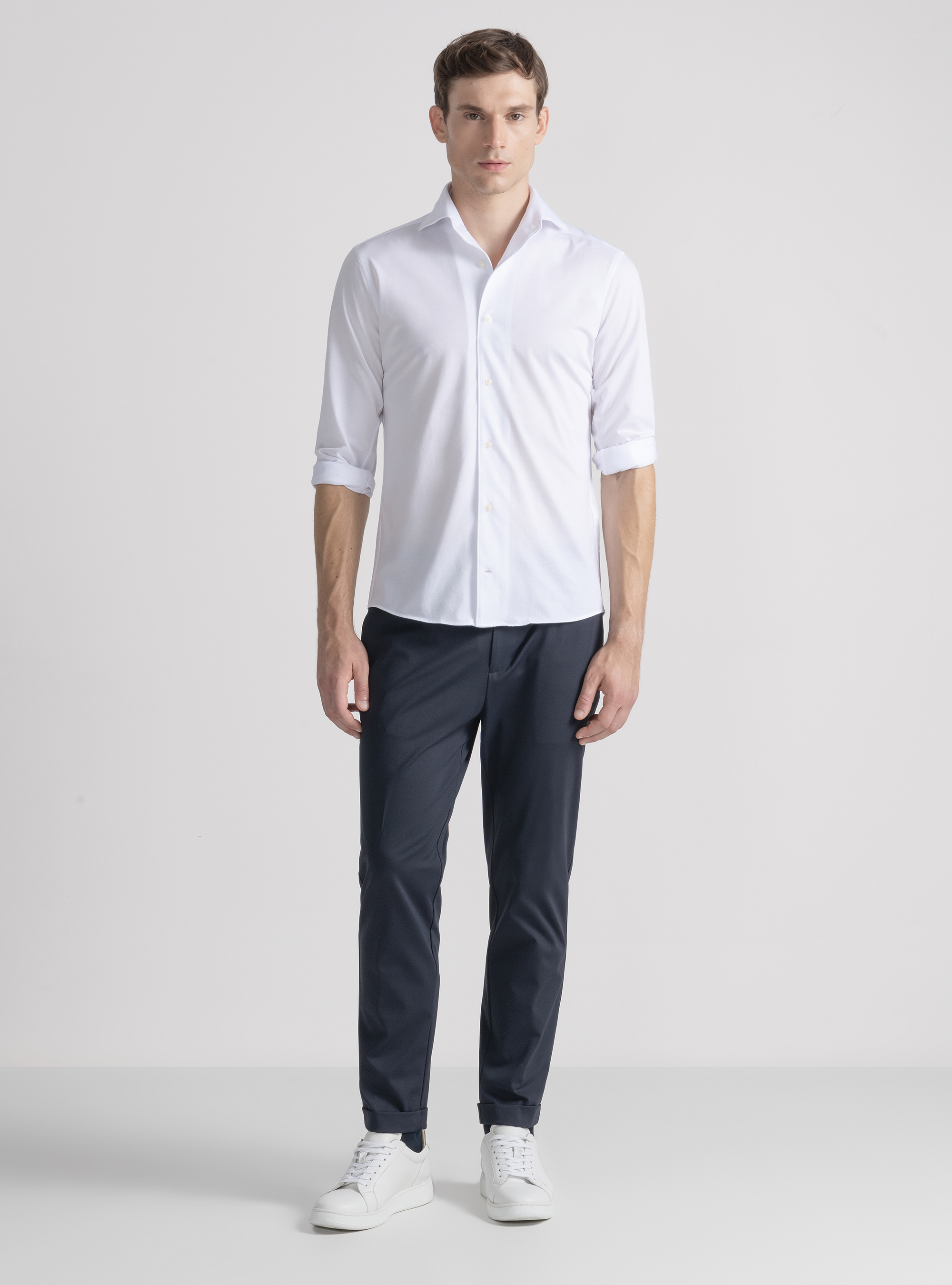 Cotton blend jersey shirt, WHITE