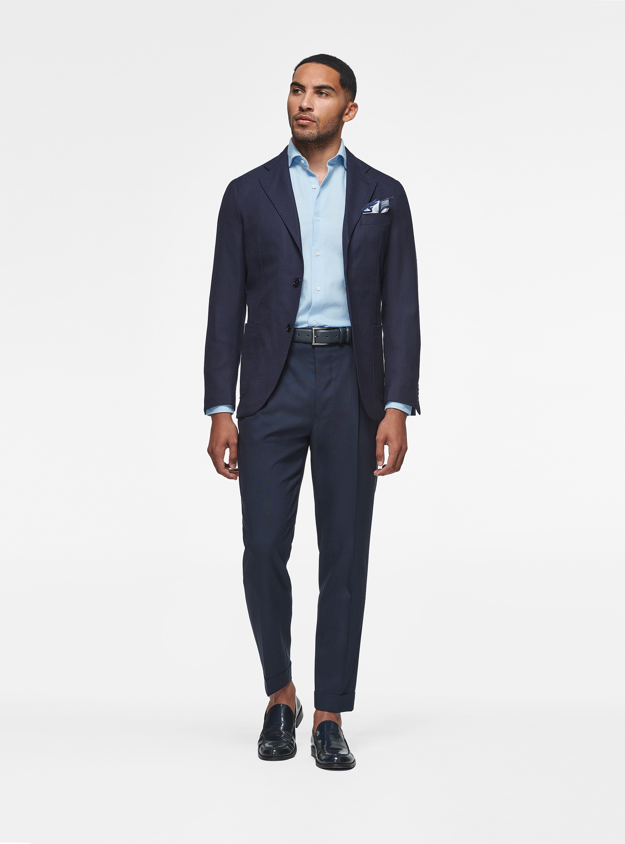 Micro-textured wool blazer, NAVY BLUE